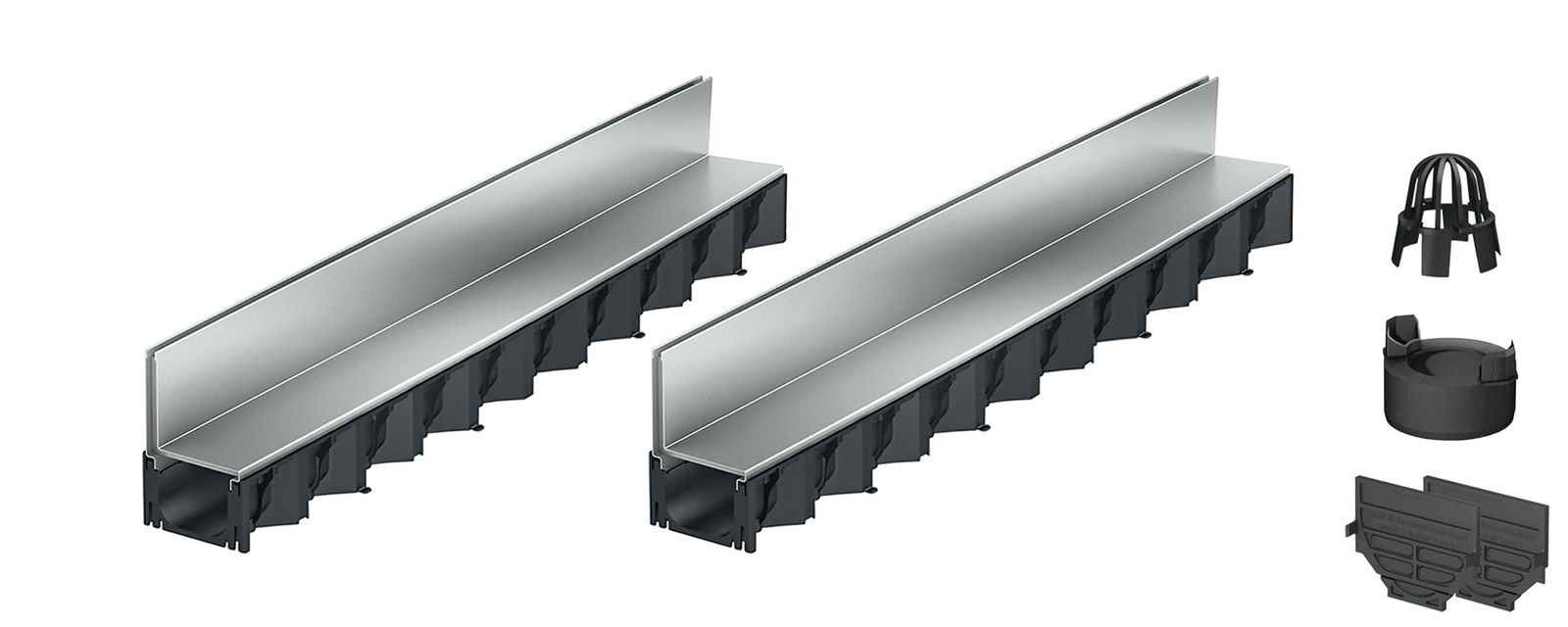 2x1m ACO Self&reg; Hexaline 2.0 Entw&auml;sserungsrinne mit Schlitzaufsatz Stahl verzinkt + Ablauf Vertikal 