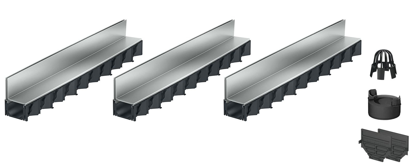 3x1m ACO Self&reg; Hexaline 2.0 Entw&auml;sserungsrinne mit Schlitzaufsatz Stahl verzinkt + Ablauf Vertikal 