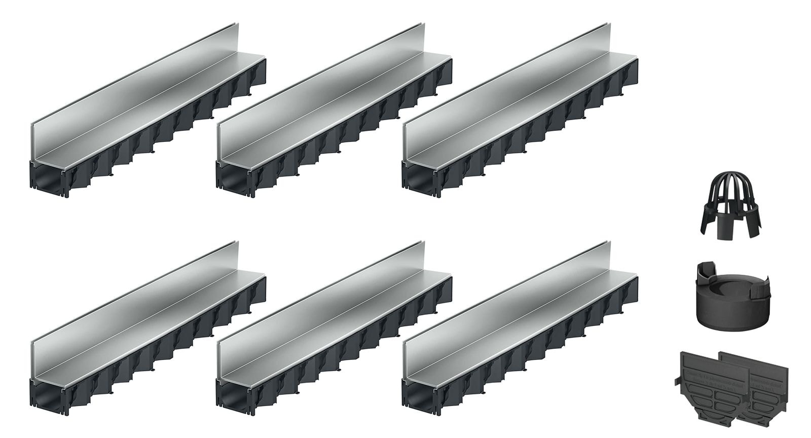 6x1m ACO Self&reg; Hexaline 2.0 Entw&auml;sserungsrinne mit Schlitzaufsatz Stahl verzinkt Ablauf vertikal 
