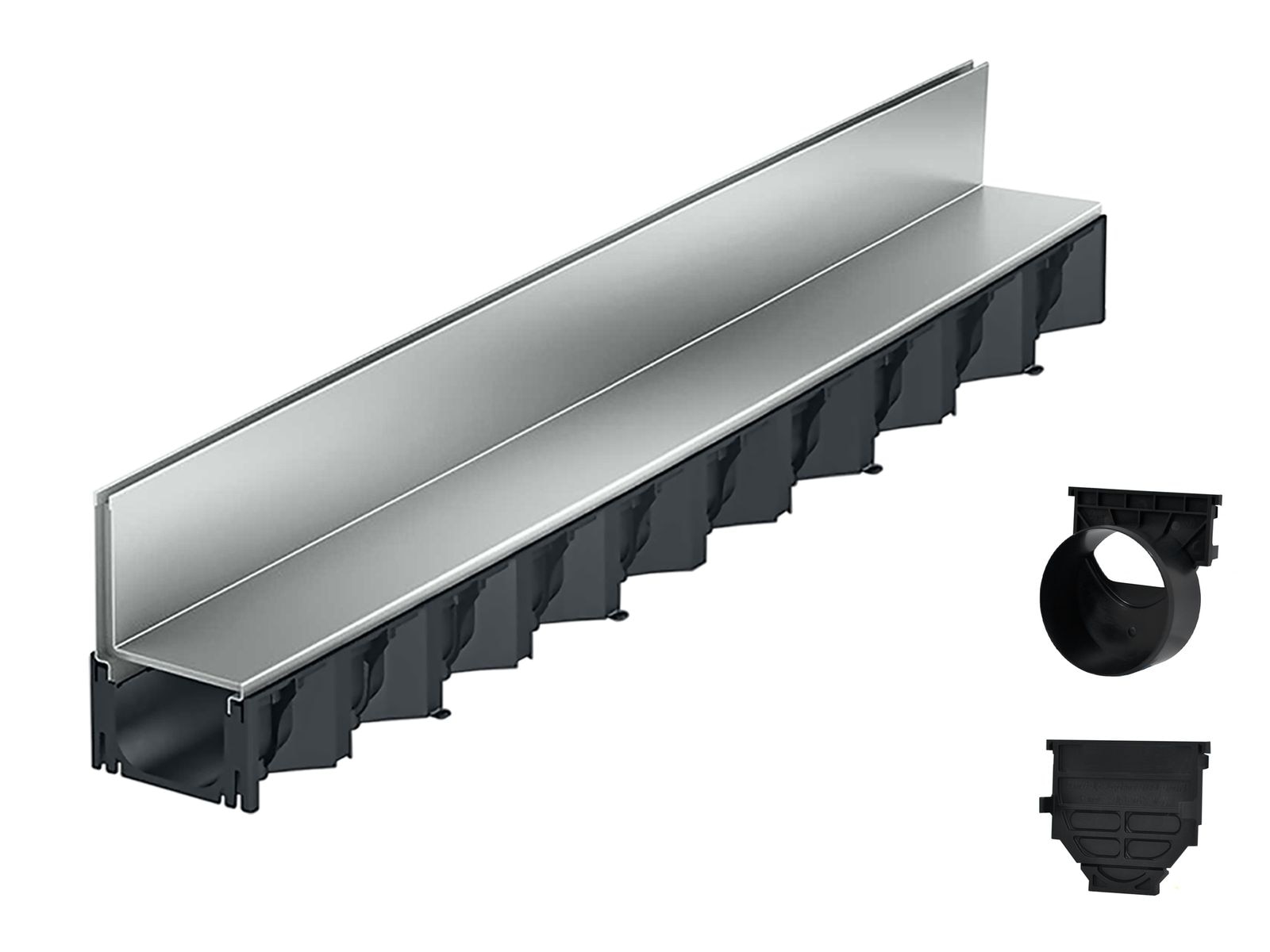 1m ACO Self&reg; Hexaline 2.0 Entw&auml;sserungsrinne mit Schlitzaufsatz Stahl verzinkt + Ablauf Horizontal 