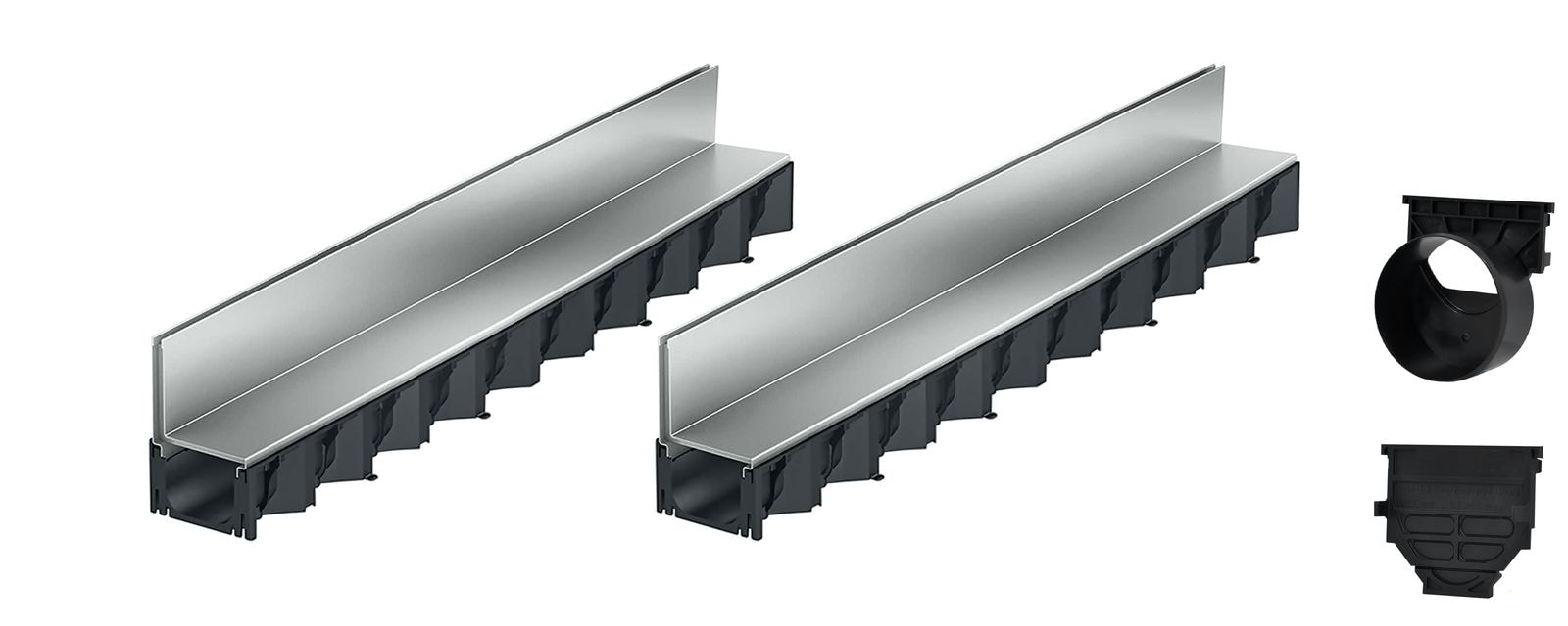 2x1m ACO Self&reg; Hexaline 2.0 Entw&auml;sserungsrinne mit Schlitzaufsatz Stahl verzinkt + Ablauf Horizontal 
