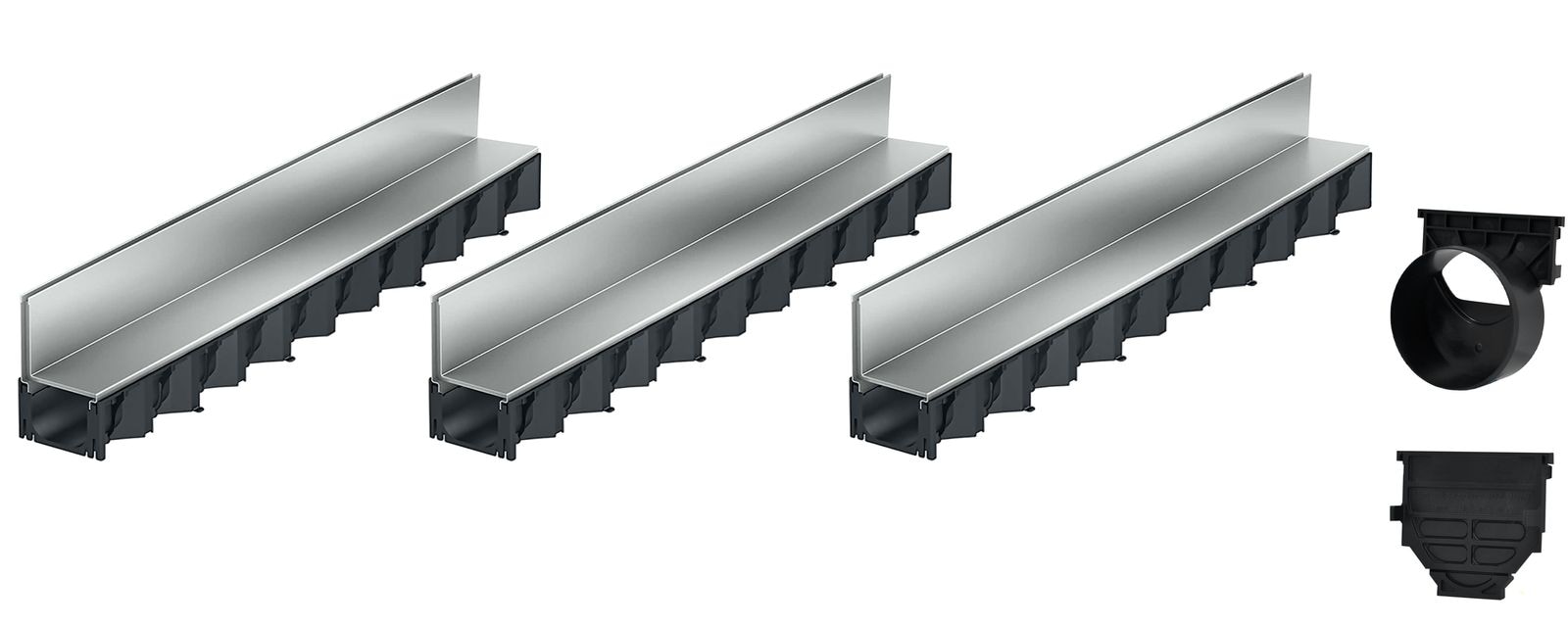 3x1m ACO Self&reg; Hexaline 2.0 Entw&auml;sserungsrinne mit Schlitzaufsatz Stahl verzinkt + Ablauf Horizontal 