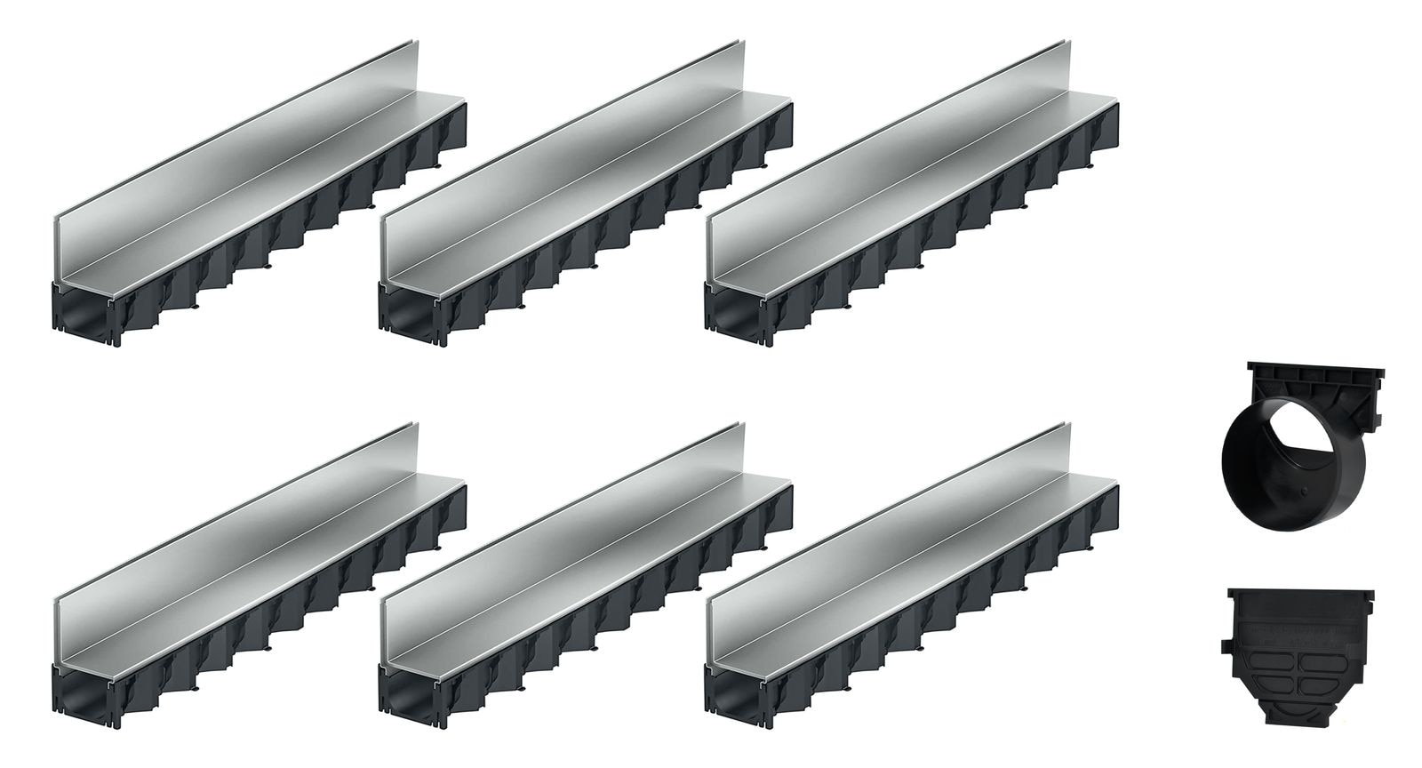 6x1m ACO Self&reg; Hexaline 2.0 Entw&auml;sserungsrinne mit Schlitzaufsatz Stahl verzinkt Ablauf horizontal 
