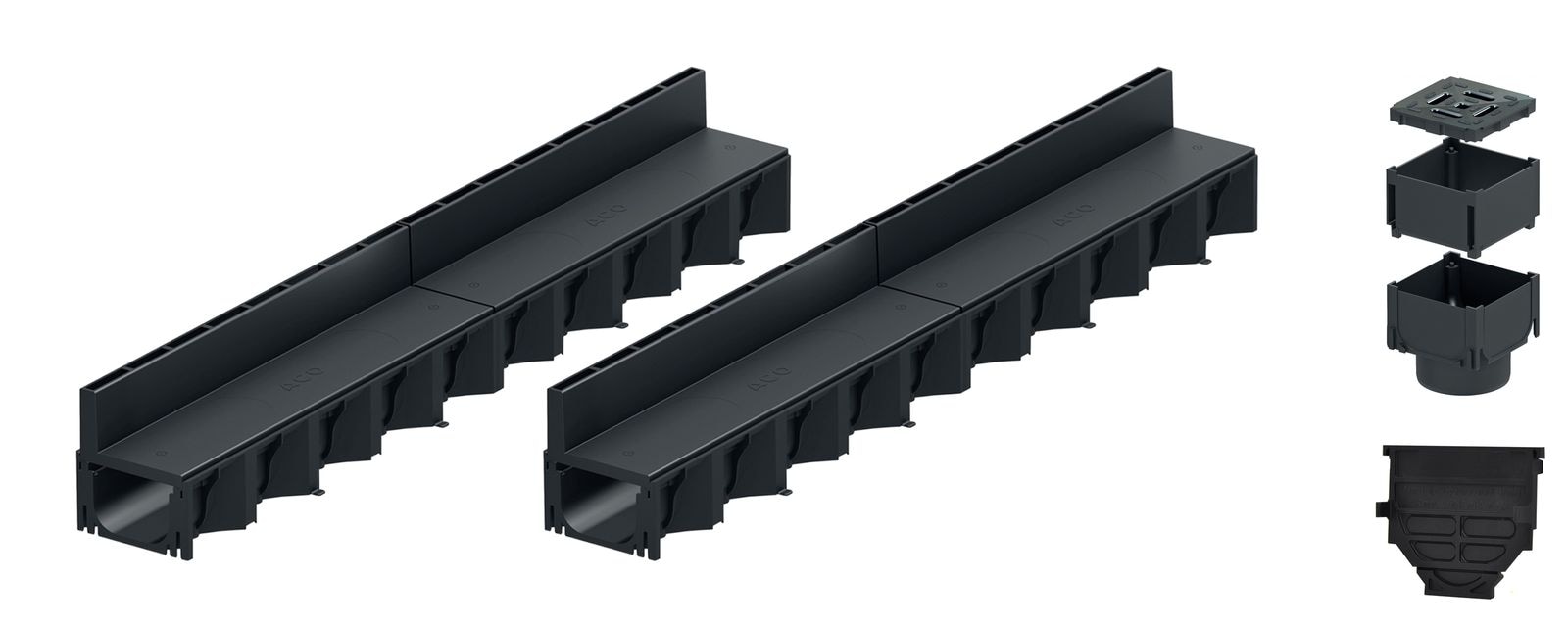 2x1m ACO Self&reg; Hexaline 2.0 Entw&auml;sserungsrinne mit Schlitzaufsatz Kunststoff + Revisionselement + Stirnplatte 