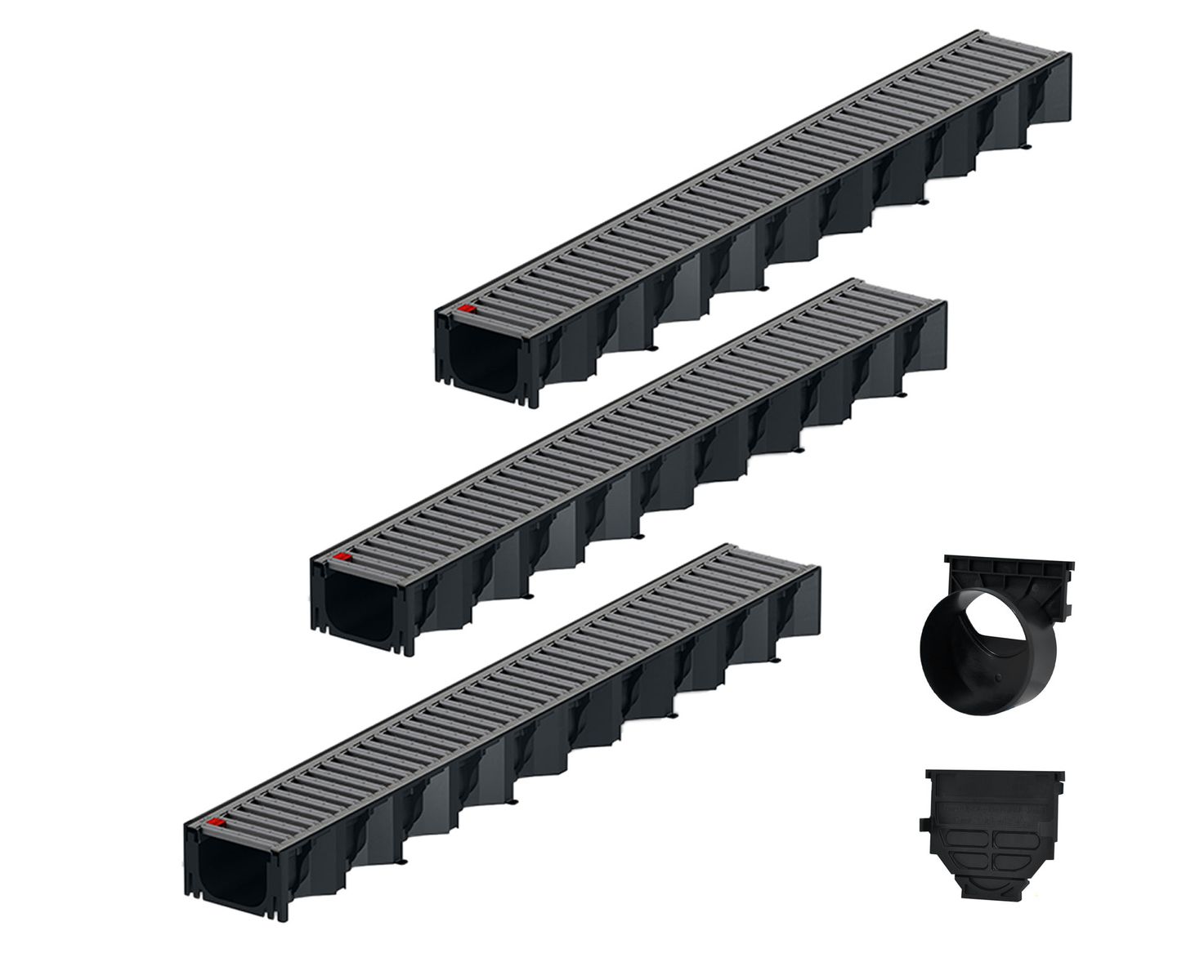 3x1m ACO Self&reg; Hexaline 2.0 Entw&auml;sserungsrinne mit Stegrost Edelstahl elektropoliert + Ablauf Horizontal 