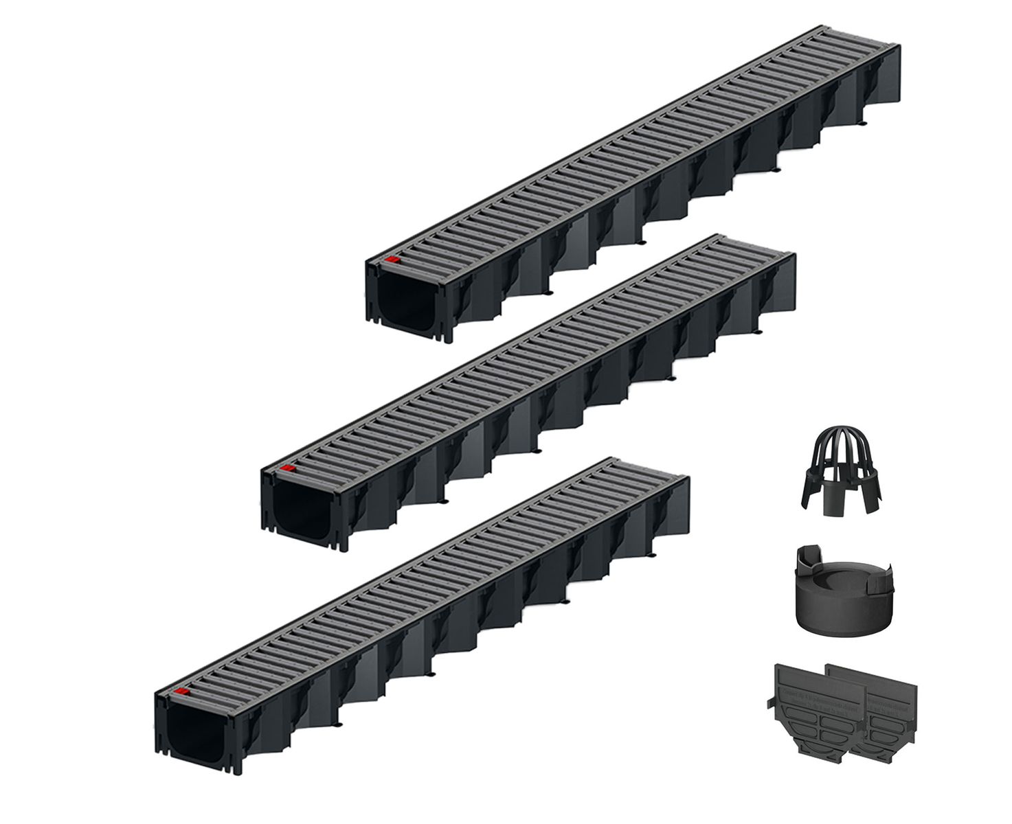 3x1m ACO Self&reg; Hexaline 2.0 Entw&auml;sserungsrinne mit Stegrost Edelstahl elektropoliert + Ablauf Vertikal 