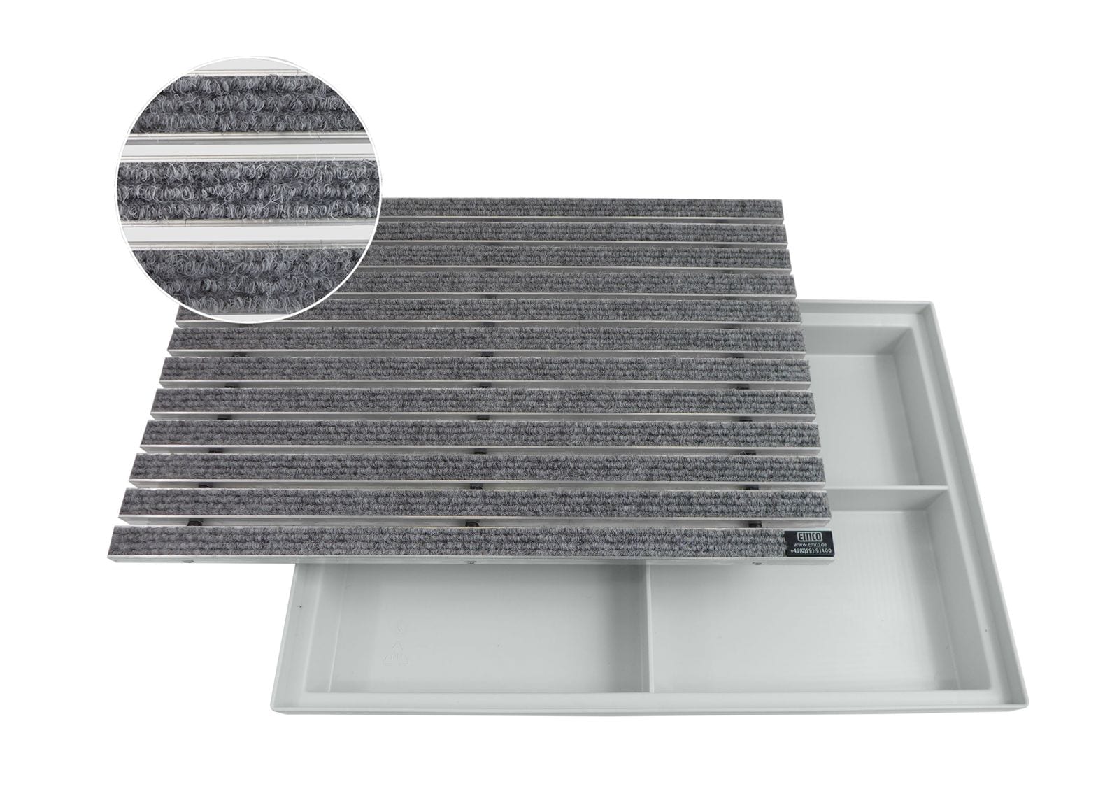 Emco Eingangsmatte DIPLOMAT + ACO Bodenwanne 75mm Kunststoff | 60x40cm | Rips Hellgrau 