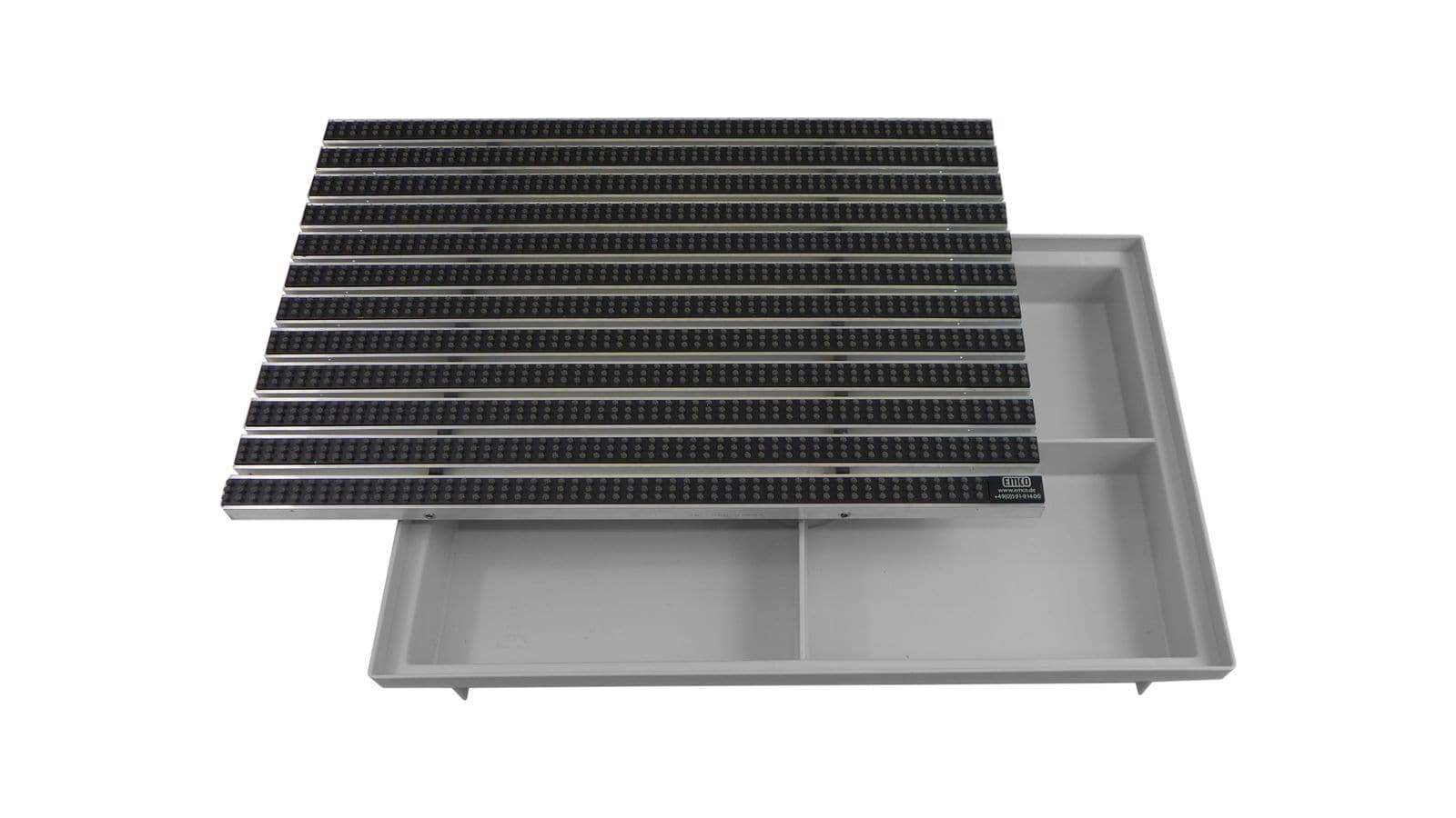 Emco Eingangsmatte DIPLOMAT + ACO Bodenwanne 75mm Kunststoff | 60x40cm | B&uuml;rsten Grau 