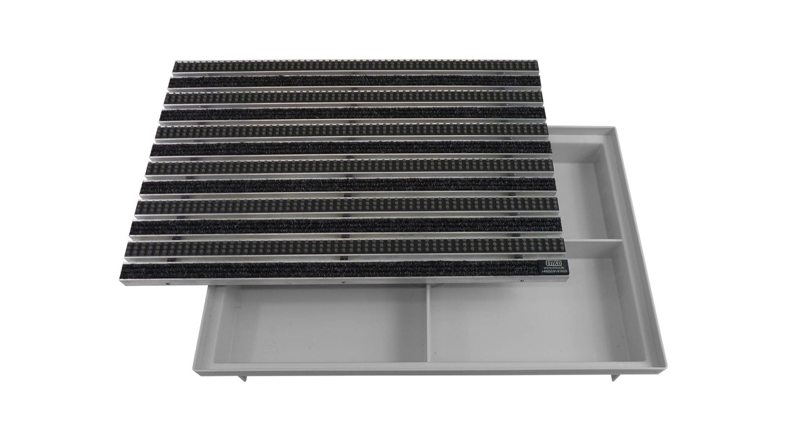 Emco Eingangsmatte DIPLOMAT + ACO Bodenwanne 75mm Kunststoff | 60x40cm | Rips Anthrazit + B&uuml;rsten Grau 