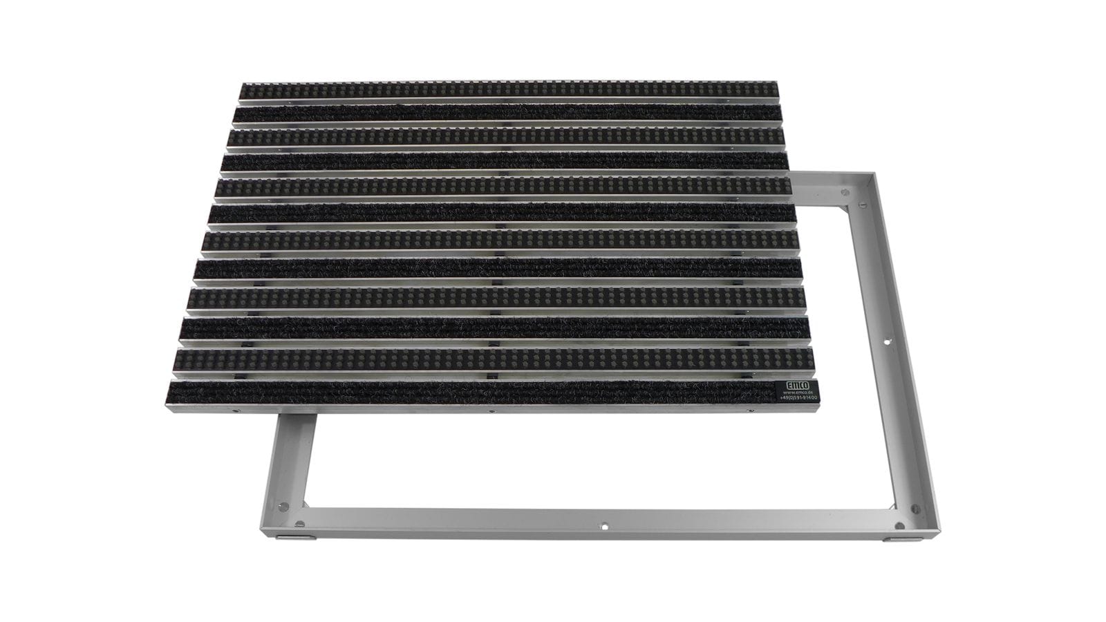 Emco Eingangsmatte DIPLOMAT + Rahmen 25mm Aluminium | 100x50cm | Rips Anthrazit + B&uuml;rsten Grau 