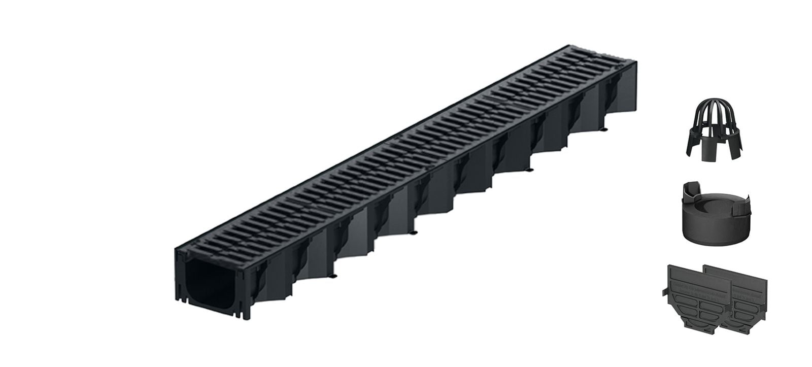 1m ACO Self&reg; Hexaline 2.0 Entw&auml;sserungsrinne mit 2 Gussrosten &aacute; 50cm + Ablauf Vertikal 