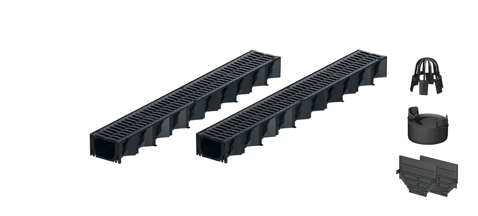 2x1m ACO Self&reg; Hexaline 2.0 Entw&auml;sserungsrinne mit 2 Gussrosten &aacute; 50cm + Ablauf Vertikal 