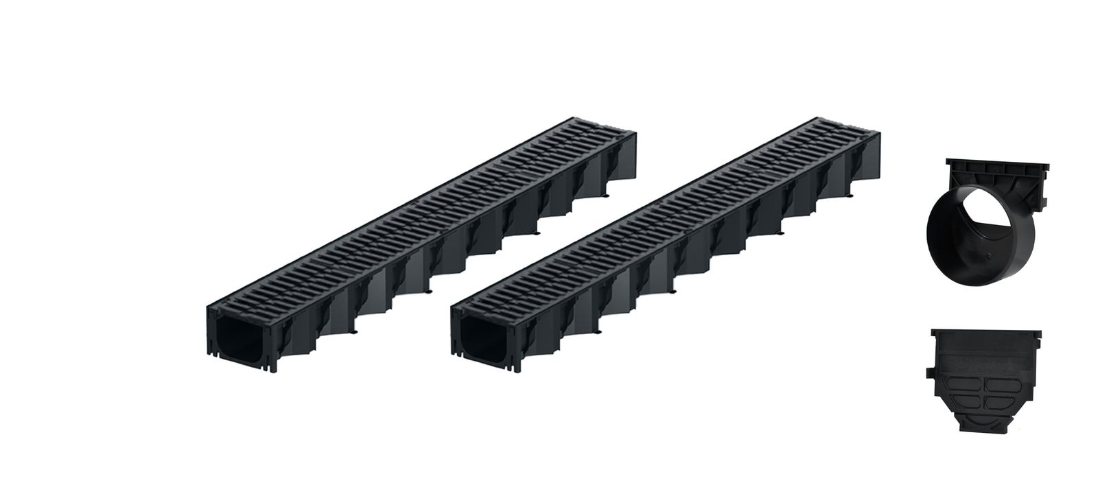 2x1m ACO Self&reg; Hexaline 2.0 Entw&auml;sserungsrinne mit 2 Gussrosten &aacute; 50cm + Ablauf Horizontal 