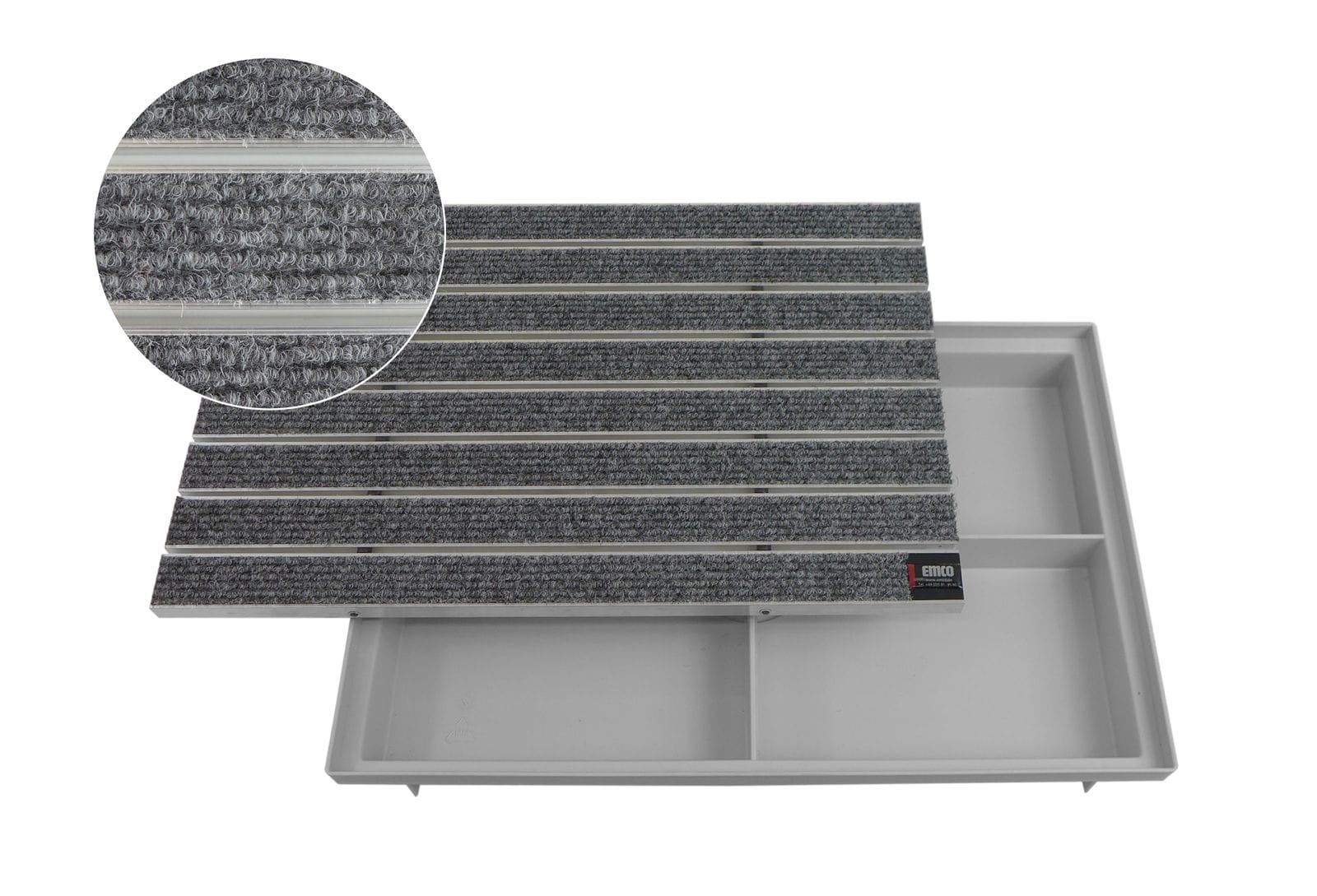 Emco Eingangsmatte DIPLOMAT + ACO Bodenwanne 75mm Kunststoff | 60x40cm | Large Rips Hellgrau 