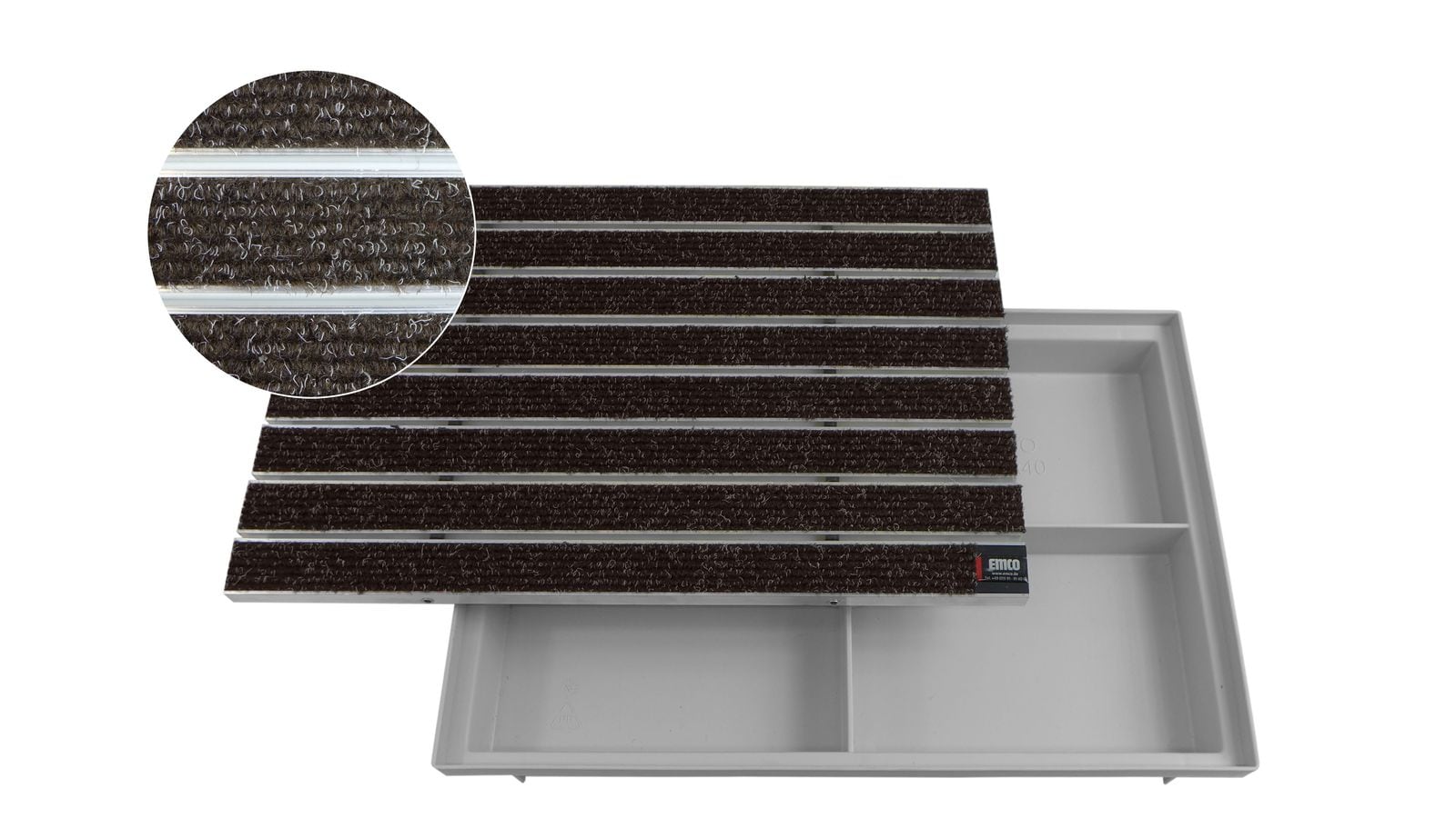 Emco Eingangsmatte DIPLOMAT + ACO Bodenwanne 75mm Kunststoff | 60x40cm | Large Rips Braun 