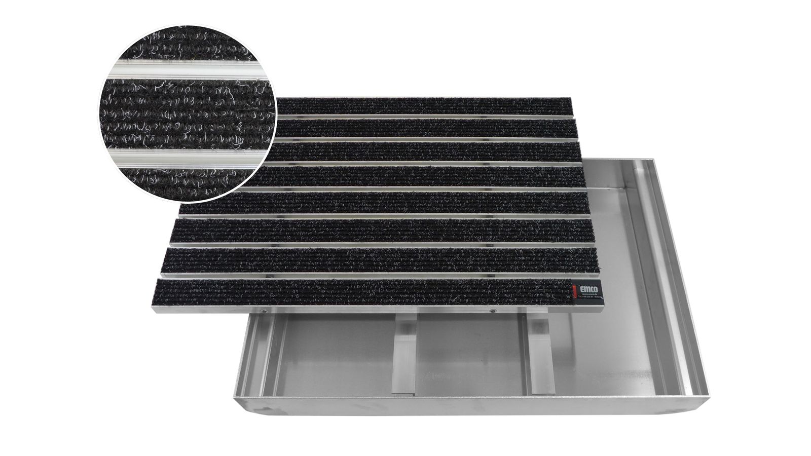 Emco Eingangsmatte DIPLOMAT + Bodenwanne 75mm Aluminium | 100x50cm | Large Rips Anthrazit 