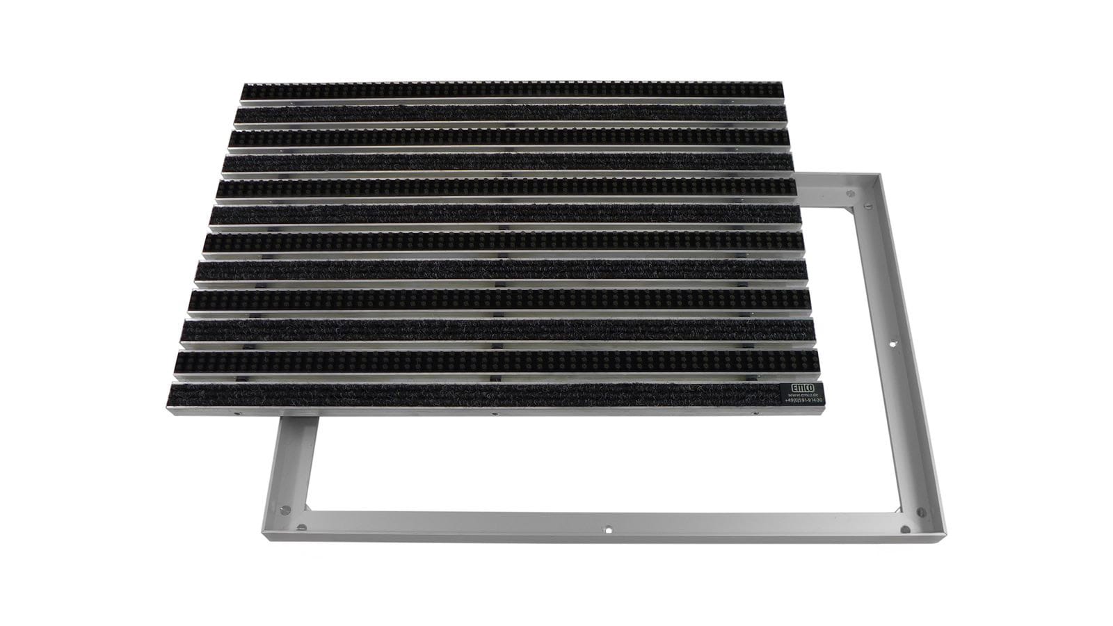 Emco Eingangsmatte DIPLOMAT + Rahmen 25mm Aluminium | 60x40cm | Rips Anthrazit + B&uuml;rsten Schwarz 