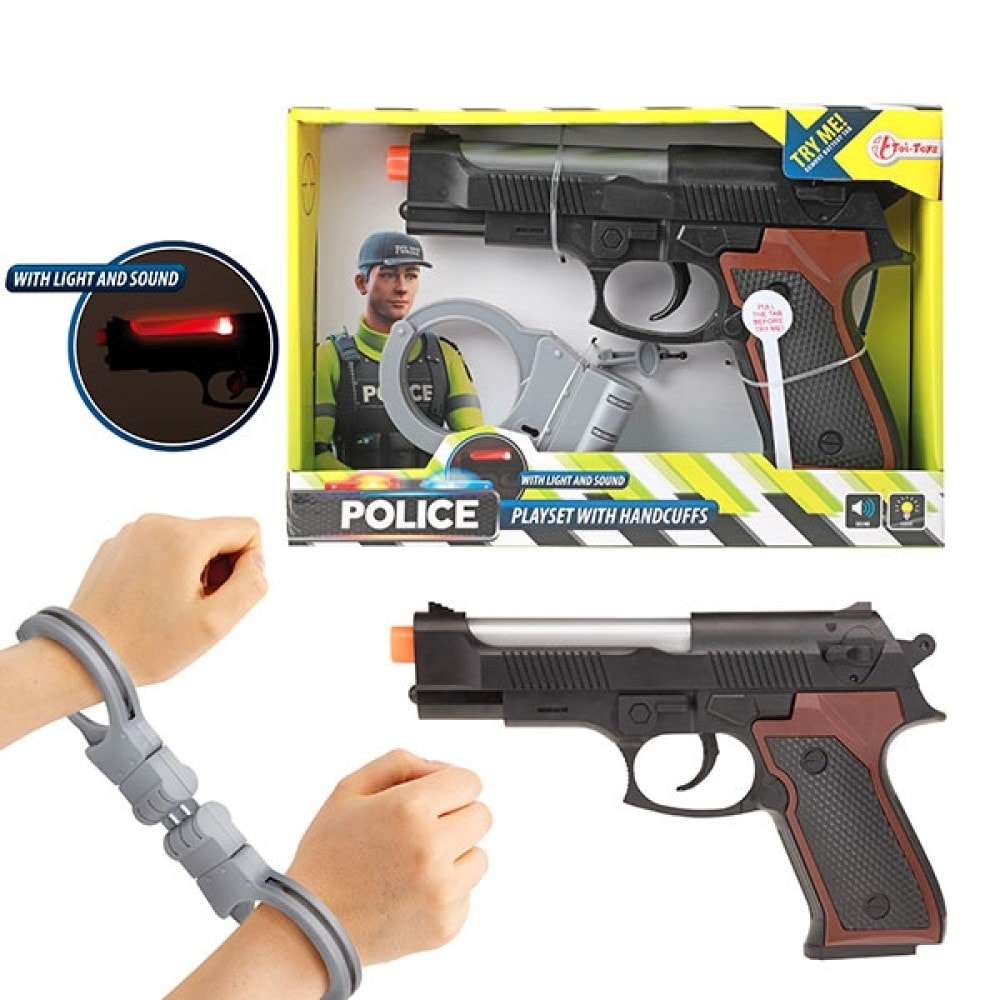Toi-Toys Polizei-Set Handschellen Pistole mit Licht Sound 