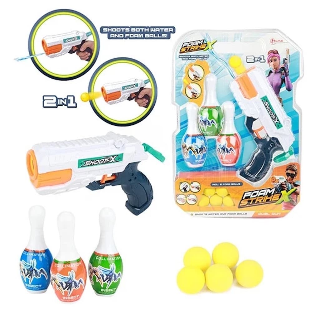 Toi-Toys Wasserpistole und Ball Blaster 5xBall 3Kegel 