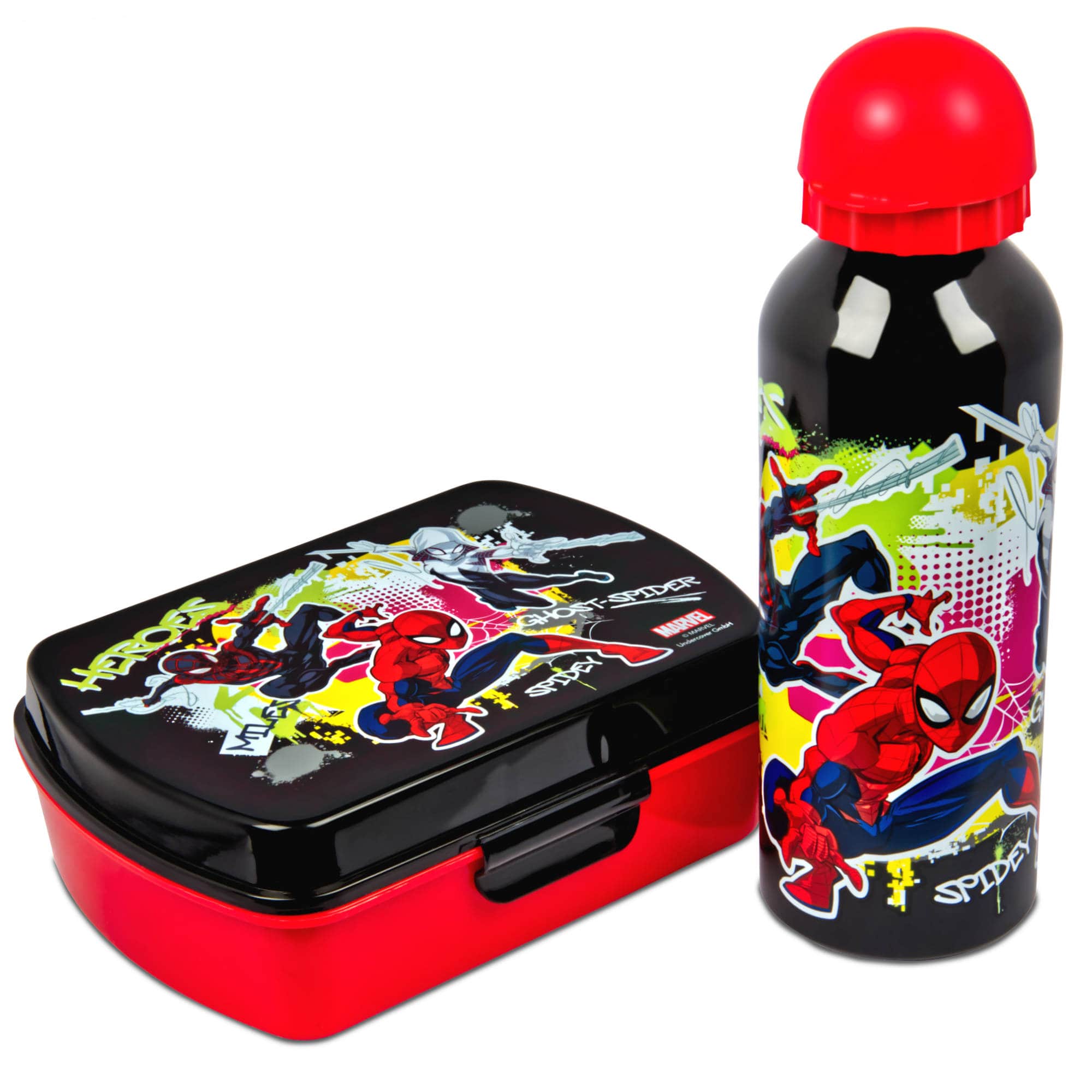 miniHeld Brotdose Trinkflasche Kinder Spiderman Superheld Lunchbox Aluflasche 