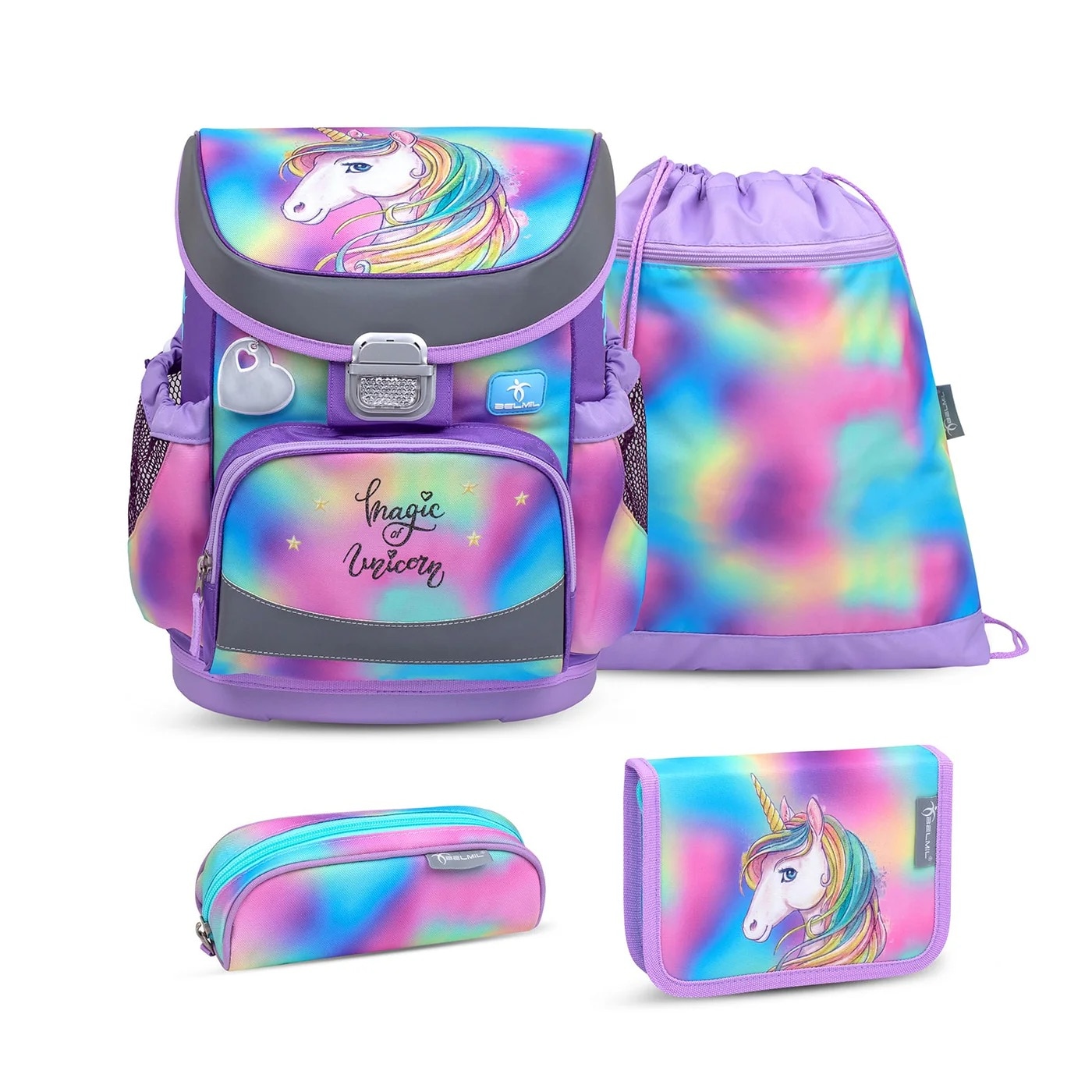 Belmil Mini-Fit ergonomisches Schulranzen-Set 4-teilig "Rainbow Color" mit Brustgurt 