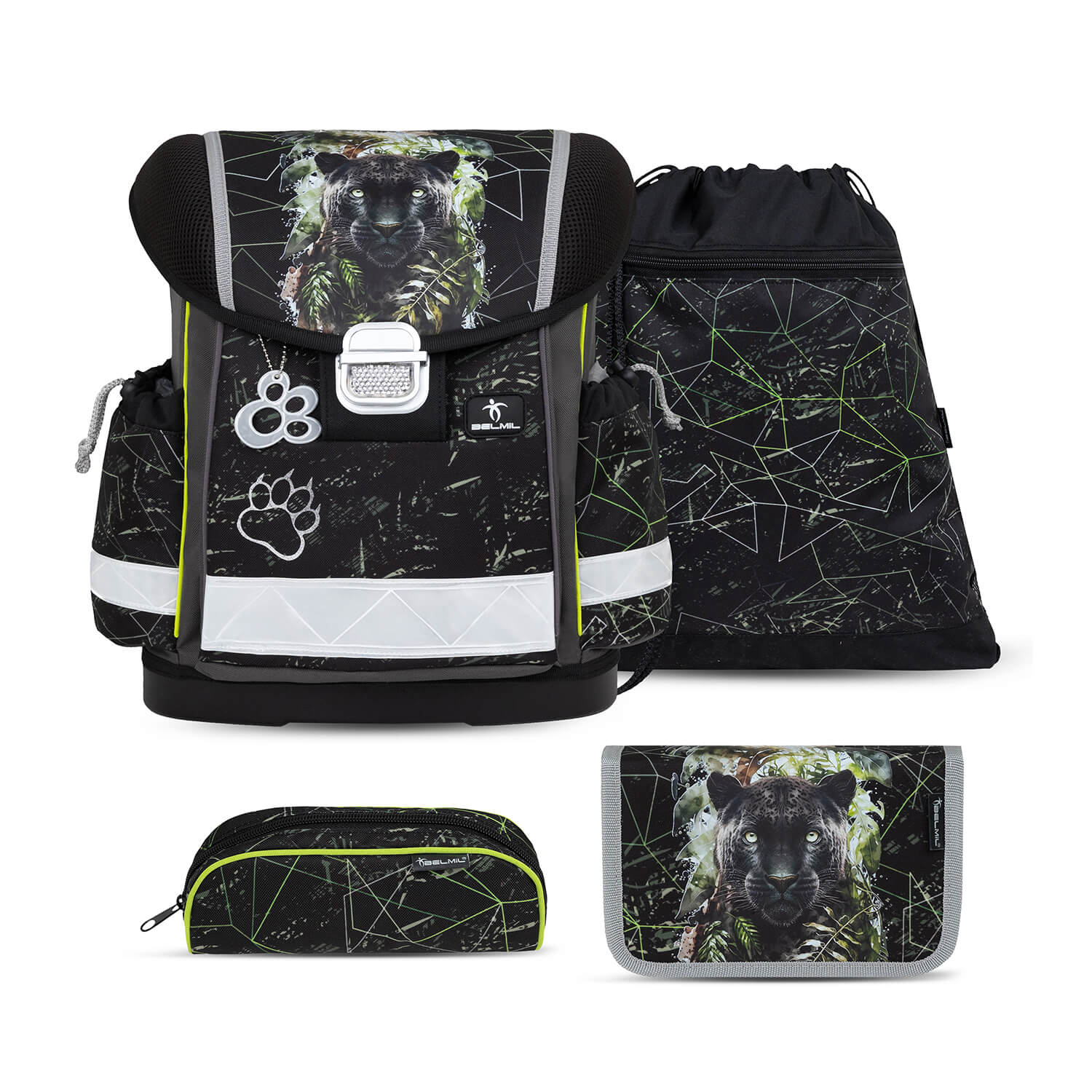 Belmil Classy ergonomisches Schulranzen-Set 4-teilig "Black Panther" mit Brustgurt 