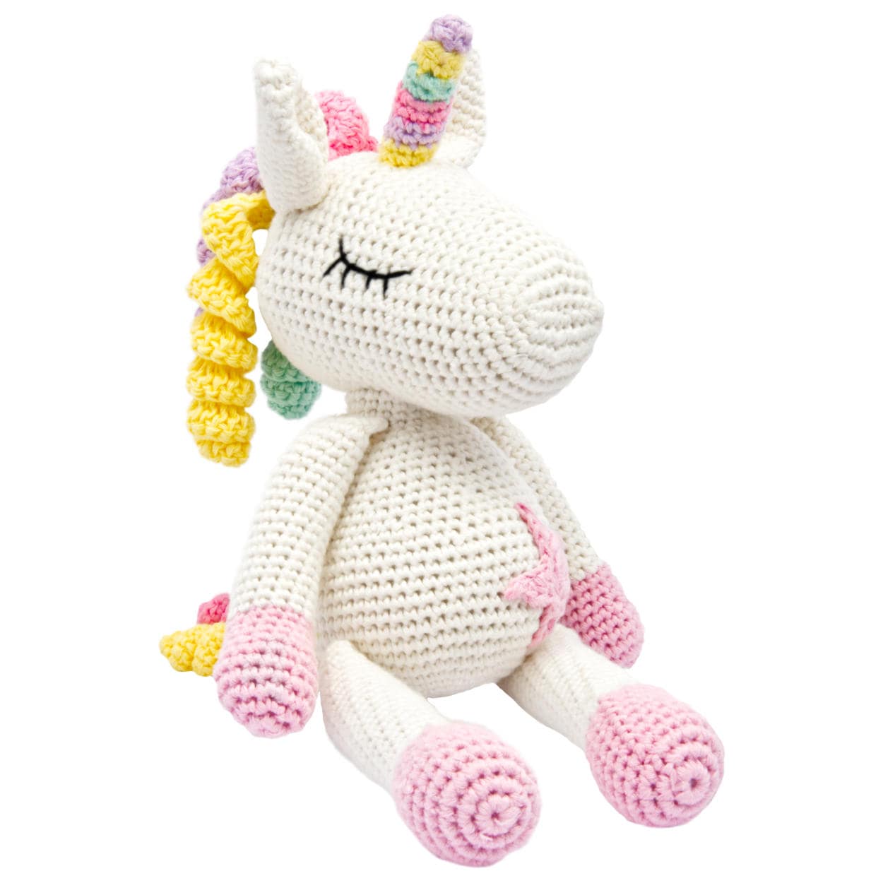 miniHeld Handgestricktes Einhorn "Gl&uuml;cksbringer" Spielzeug aus Baumwolle 28cm 