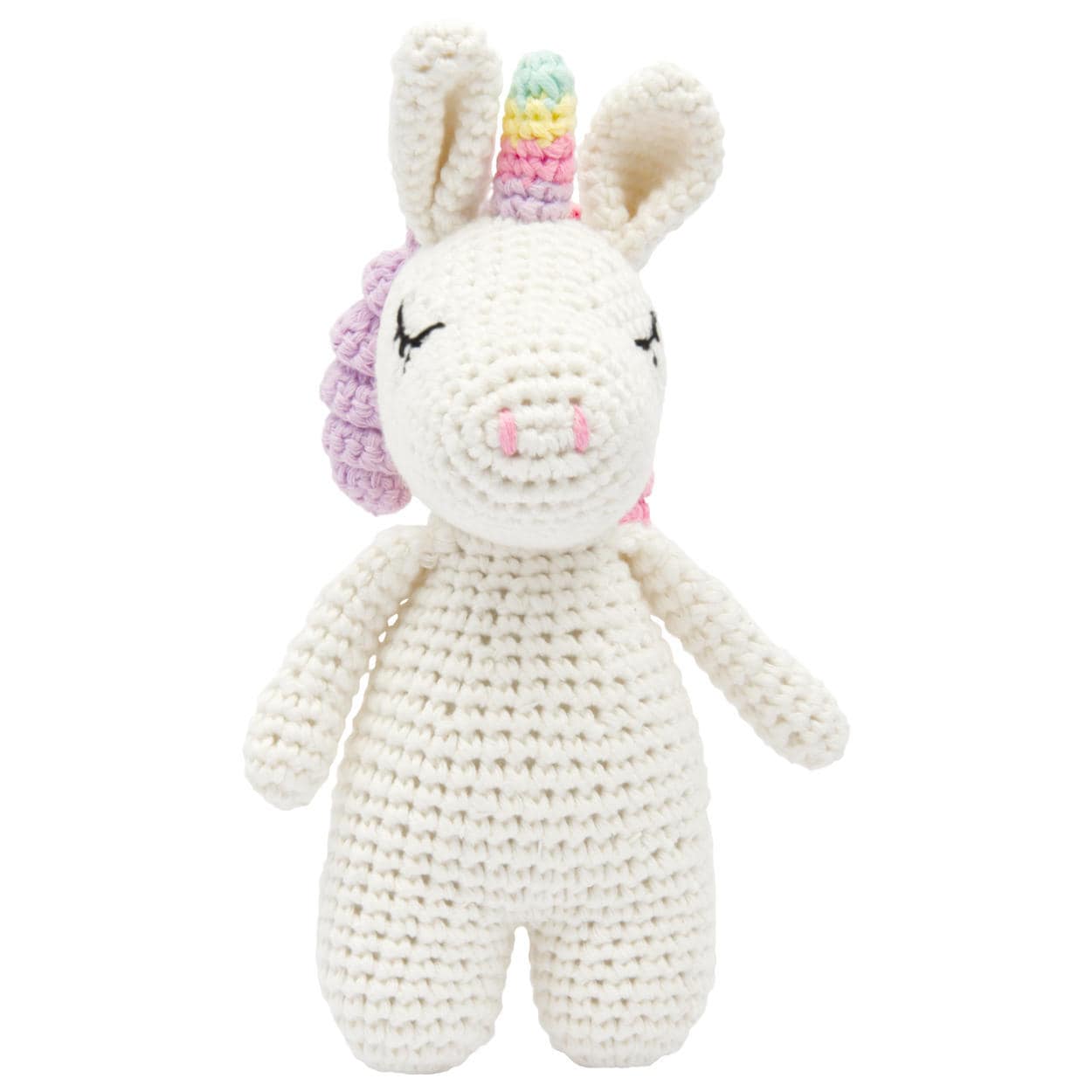 miniHeld Handgestricktes Einhorn geh&auml;kelt aus Baumwolle Spielzeug 16 cm 