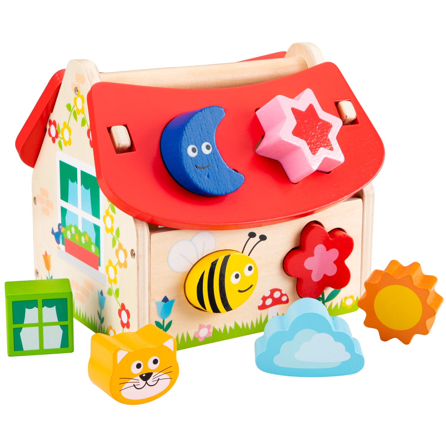 New Classic Toys Sortierspiel Haus 8 Steine bunt Holzspielzeug Kinderspielzeug aus Holz 