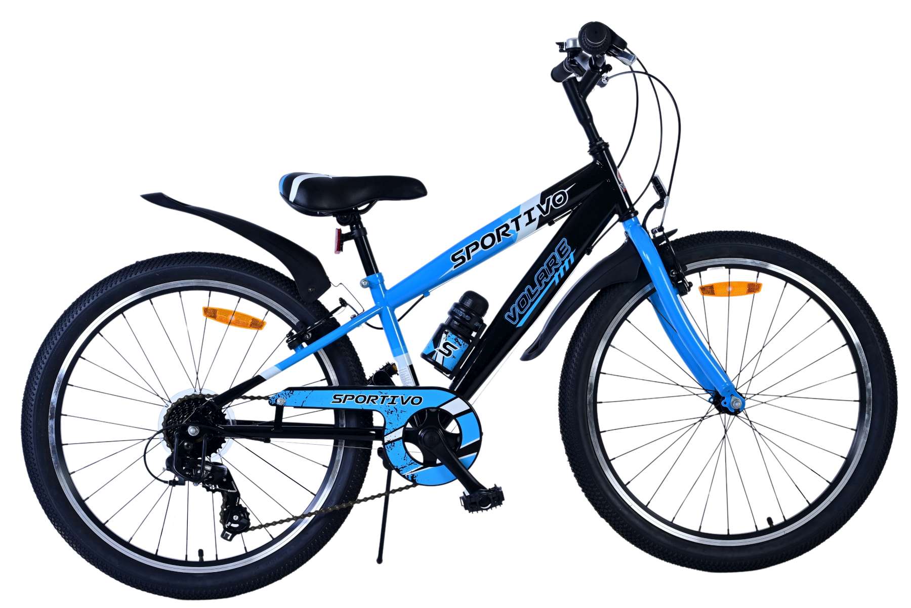Volare Kinderfahrrad Sportivo f&uuml;r Jungen 24 Zoll Kinderrad in Schwarz/Blau, 7 G&auml;nge 