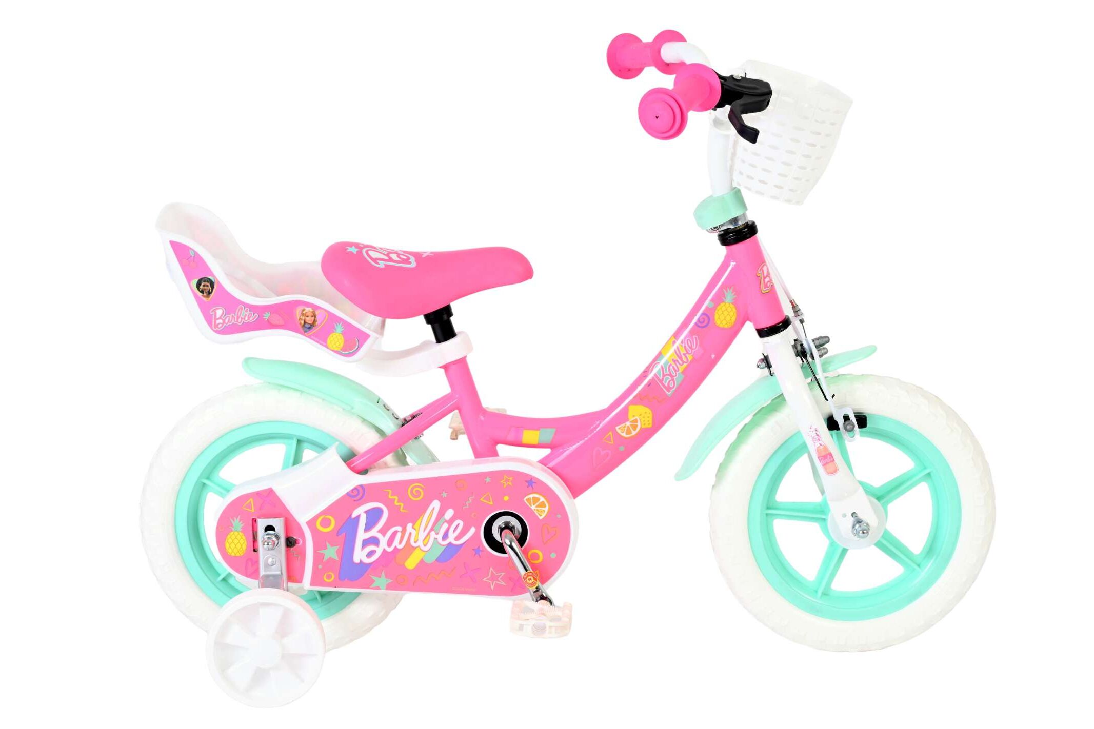 Volare Kinderfahrrad Barbie f&uuml;r M&auml;dchen 12 Zoll Kinderrad in Mag-Felgen, Rosa 