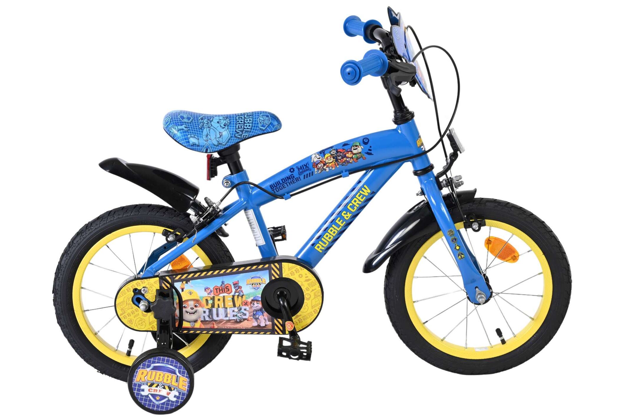 Volare Kinderfahrrad Rubble & Crew f&uuml;r Jungen 14 Zoll Kinderrad in Blau, Zwei Handbremsen 