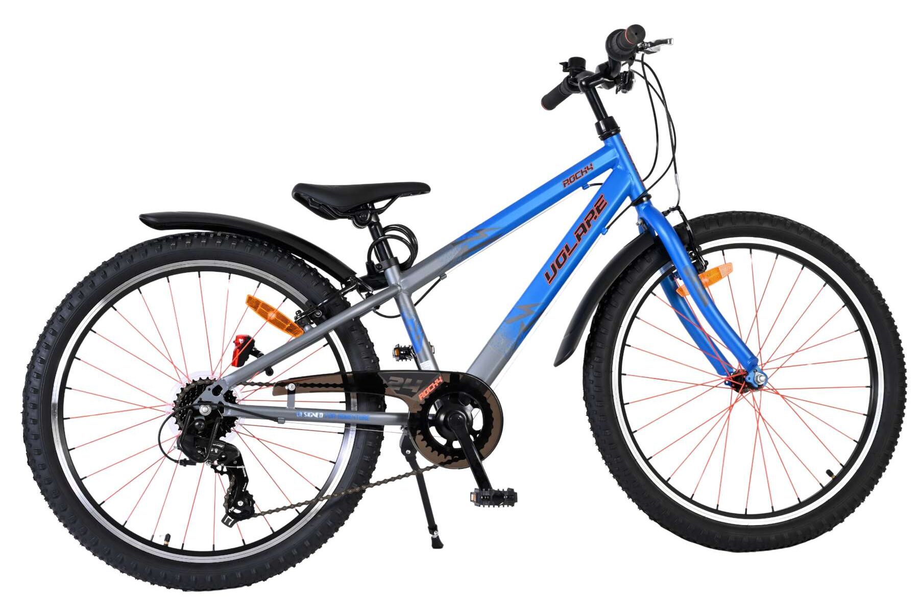 Volare Kinderfahrrad Rocky f&uuml;r Jungen 24 Zoll Kinderrad in Blau, 7 G&auml;nge 