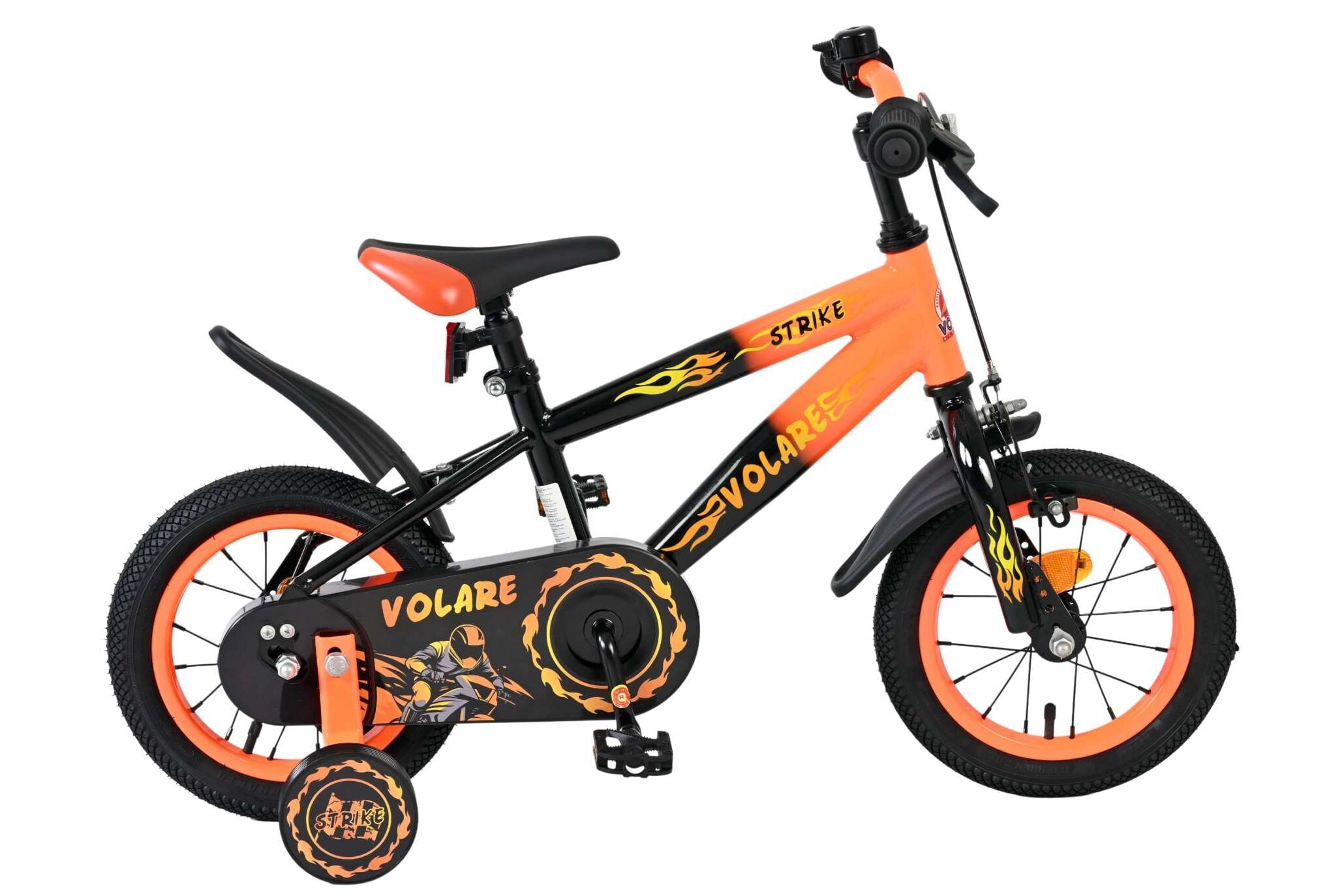 Volare Kinderfahrrad Strike f&uuml;r Jungen 12 Zoll Kinderrad in Schwarz Orange 