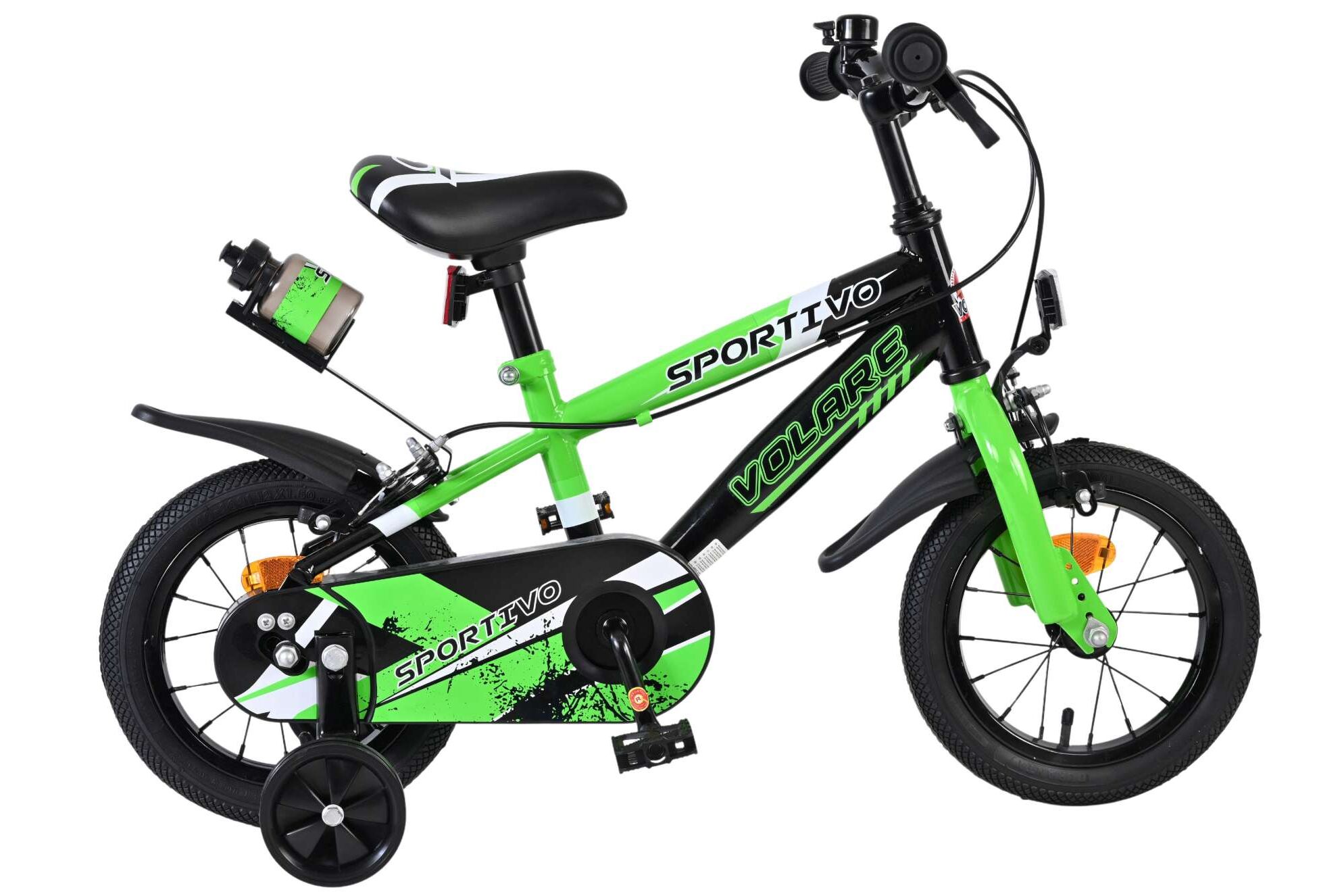 Volare Kinderfahrrad Sportivo f&uuml;r Jungen 12 Zoll Kinderrad in Gr&uuml;n Schwarz, Zwei Handbremsen 