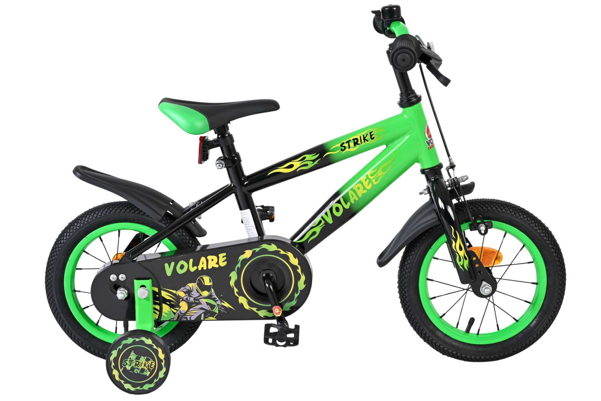 Volare Kinderfahrrad Strike f&uuml;r Jungen 12 Zoll Kinderrad in Schwarz Gr&uuml;n 