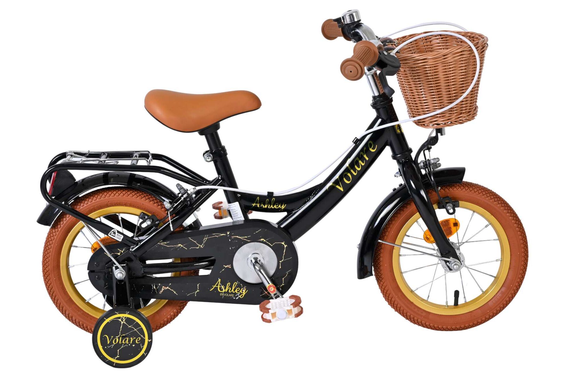 Volare Kinderfahrrad Ashley f&uuml;r M&auml;dchen 12 Zoll Kinderrad in Schwarz, Zwei Handbremsen 