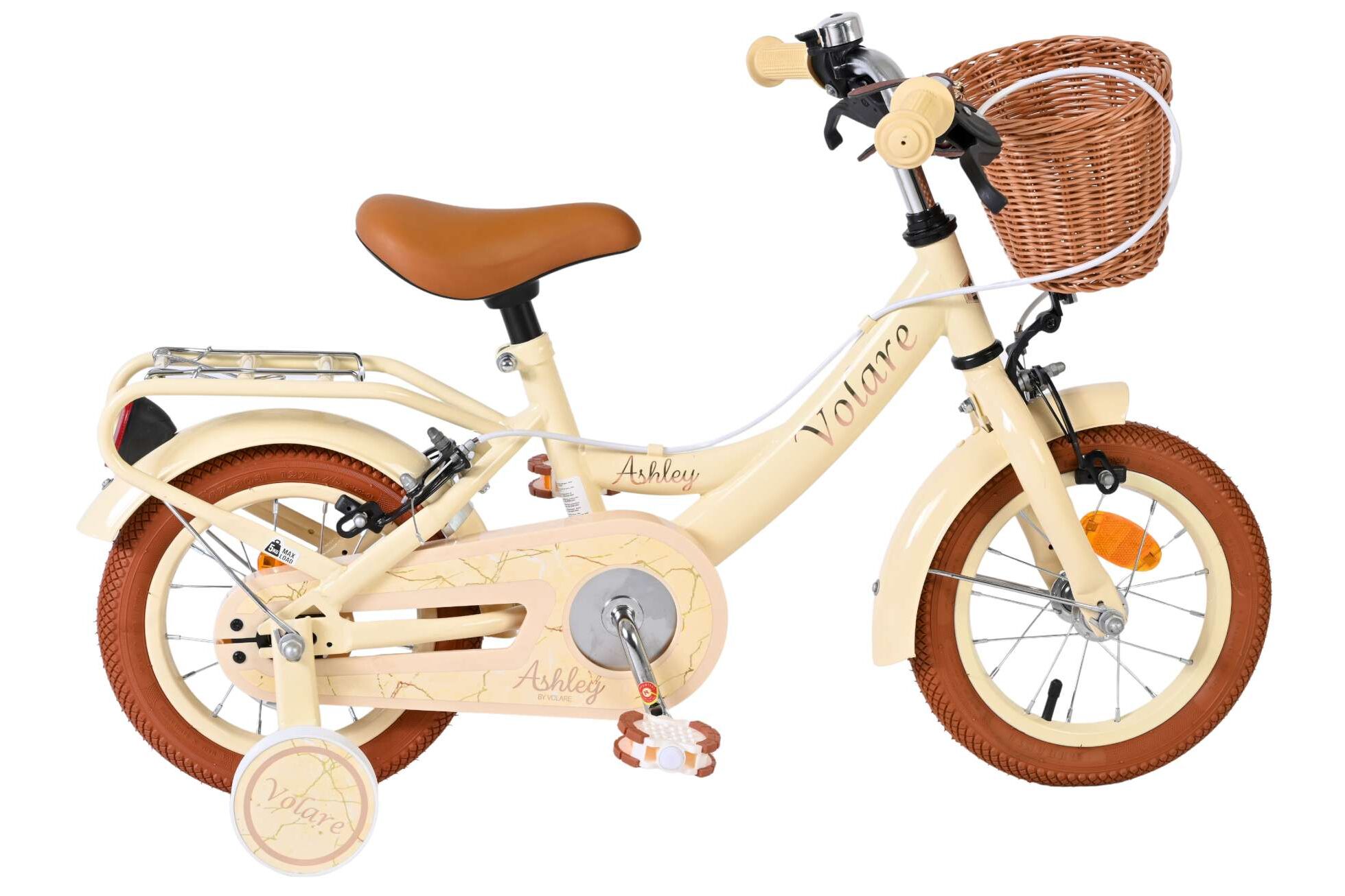 Volare Kinderfahrrad Ashley f&uuml;r M&auml;dchen 12 Zoll Kinderrad in Creme, Zwei Handbremsen 