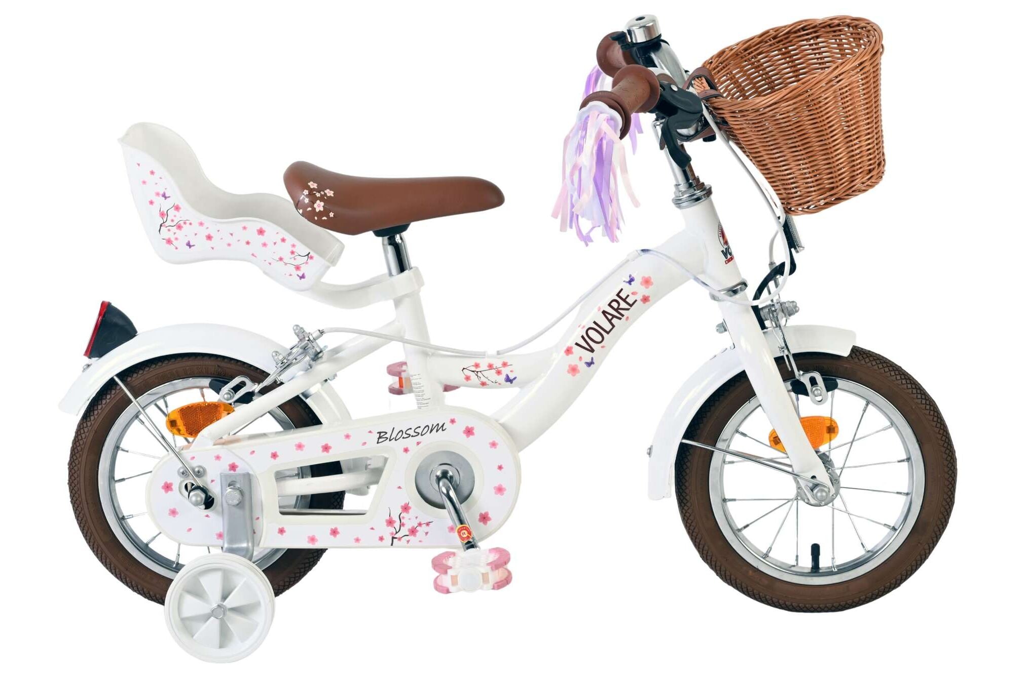 Volare Kinderfahrrad Blossom f&uuml;r M&auml;dchen 12 Zoll Kinderrad in Wei&szlig;, Zwei Handbremsen 