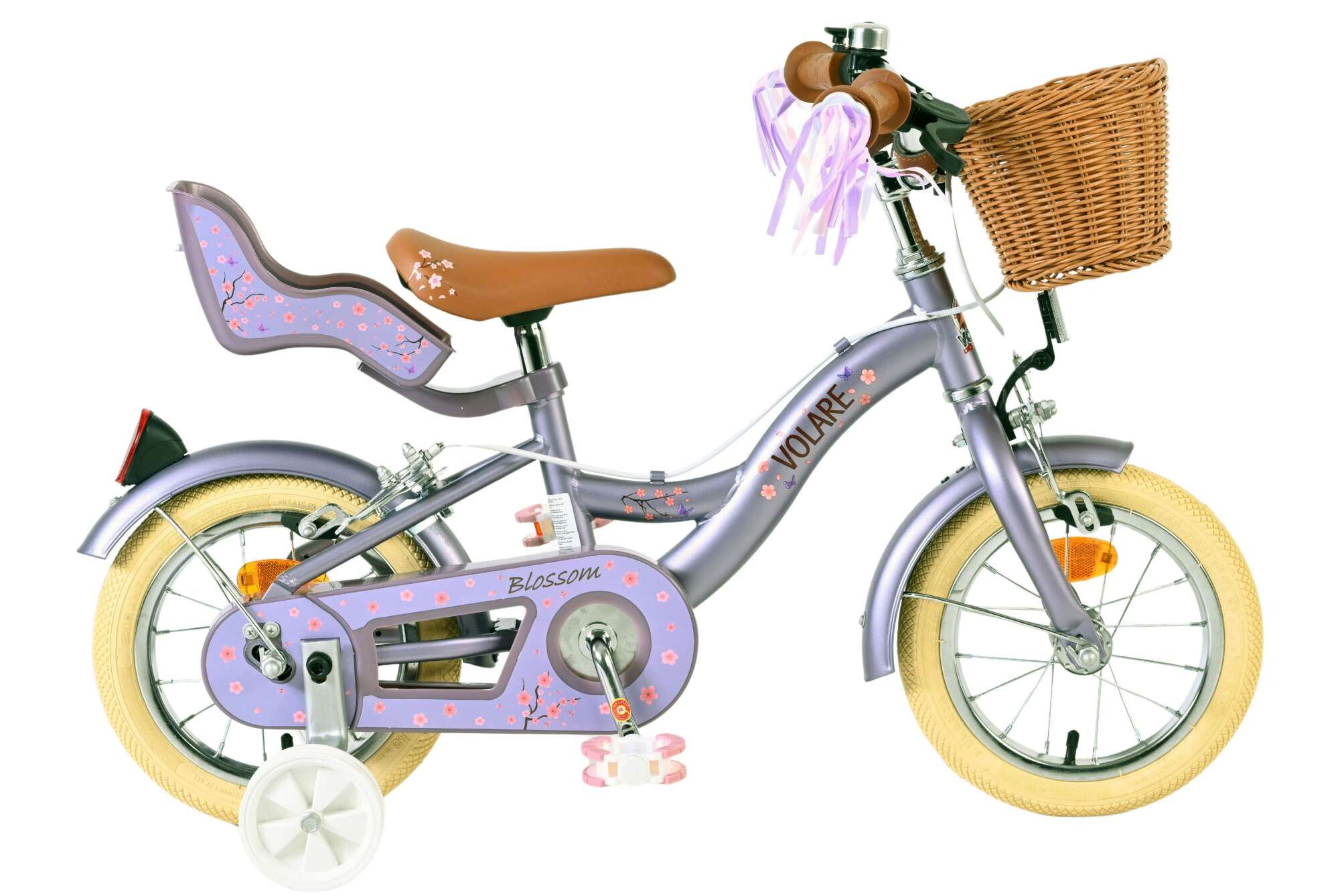 Volare Kinderfahrrad Blossom f&uuml;r M&auml;dchen 12 Zoll Kinderrad in Lila, Zwei Handbremsen 