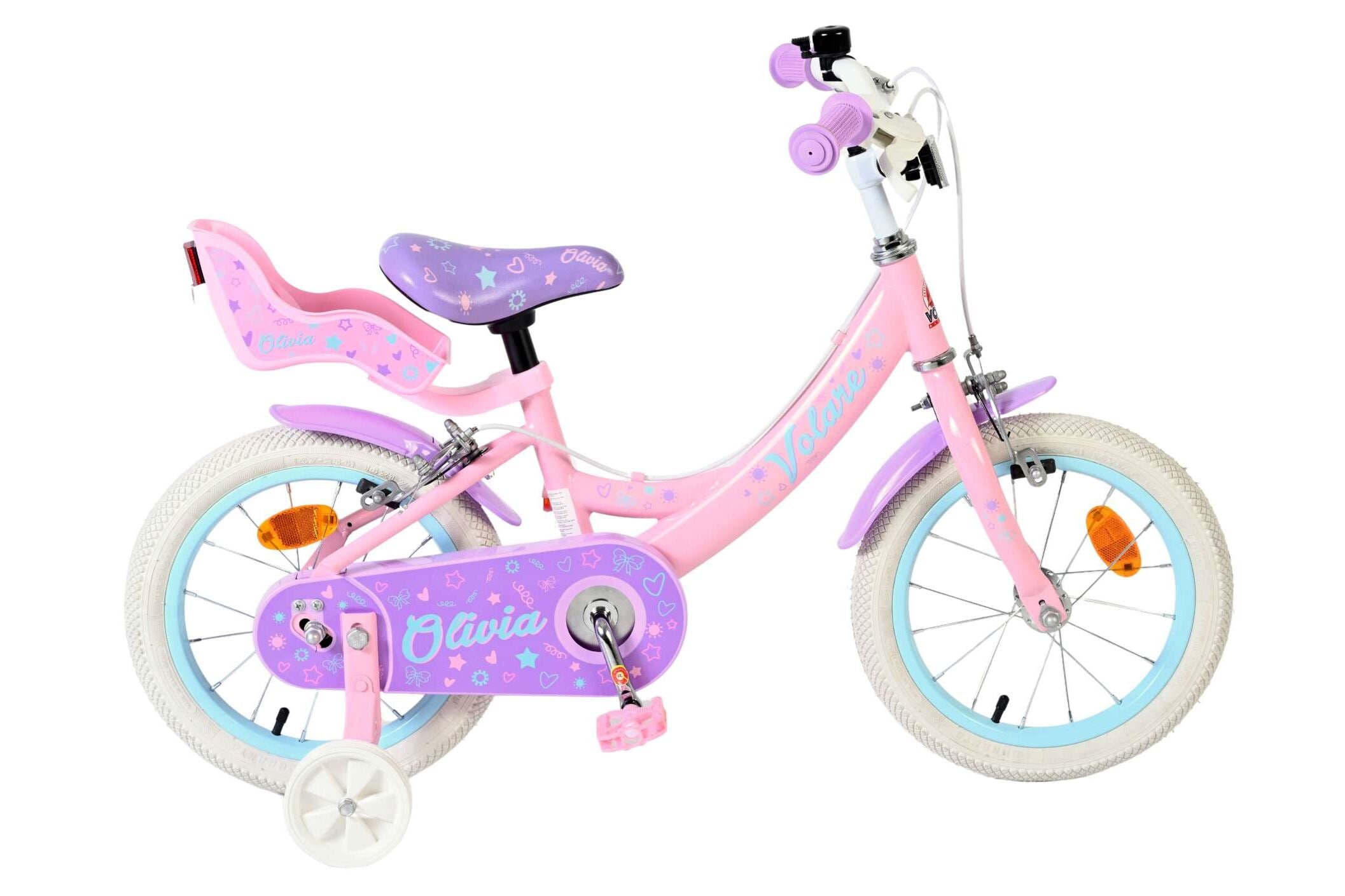 Volare Kinderfahrrad Olivia f&uuml;r M&auml;dchen 14 Zoll Kinderrad in Rosa, Zwei Handbremsen 