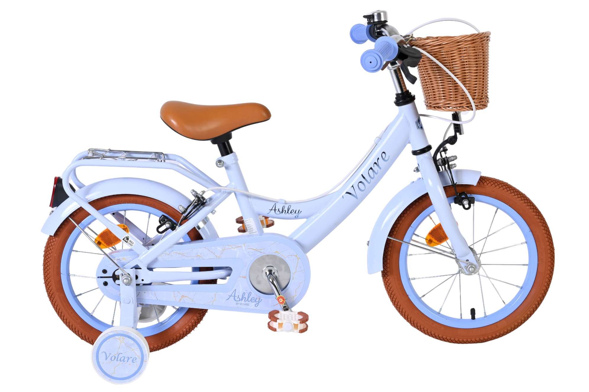 Volare Kinderfahrrad Ashley f&uuml;r M&auml;dchen 14 Zoll Kinderrad in Pastellblau, Zwei Handbremsen 