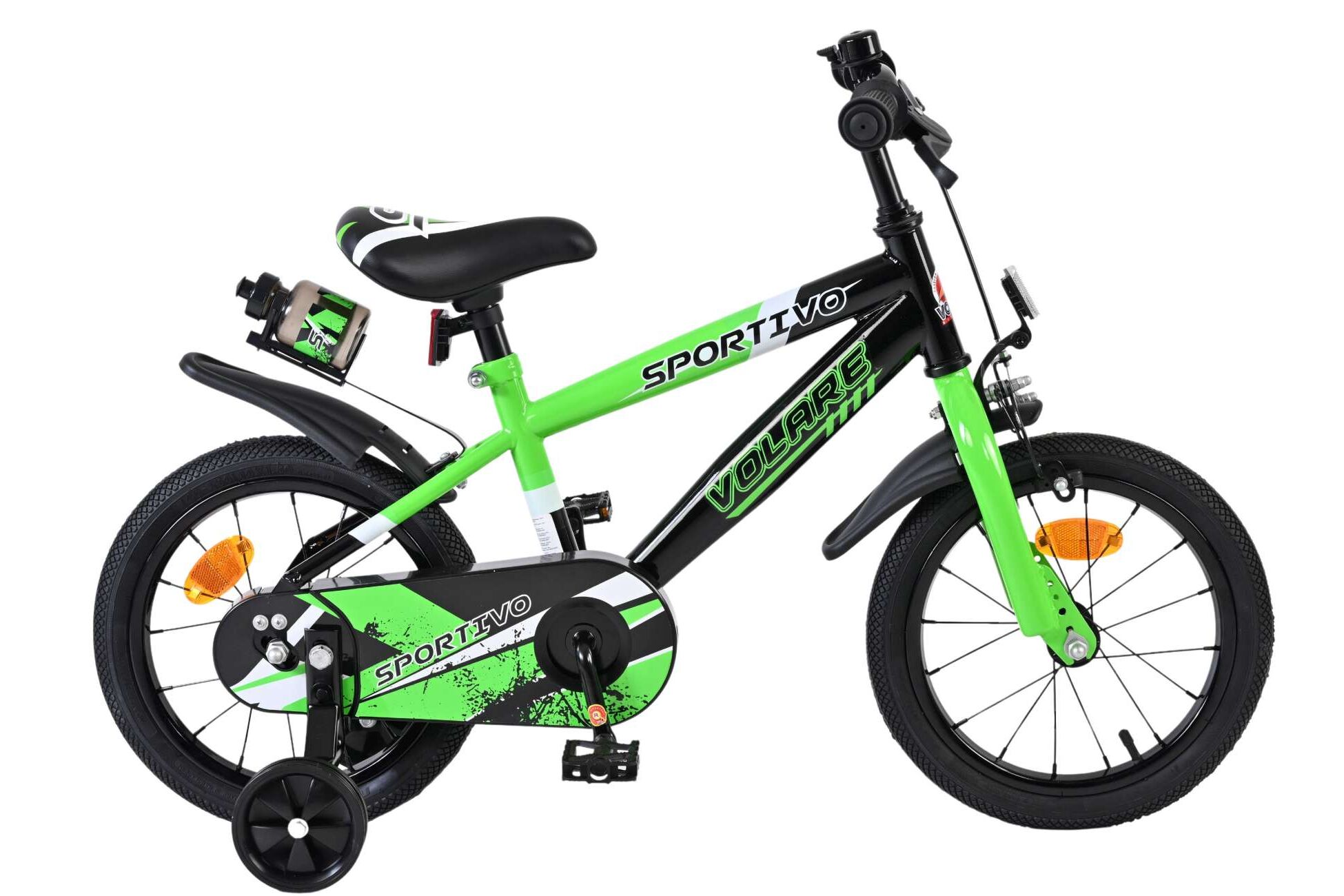 Volare Kinderfahrrad Sportivo f&uuml;r Jungen 14 Zoll Kinderrad in Gr&uuml;n Schwarz 