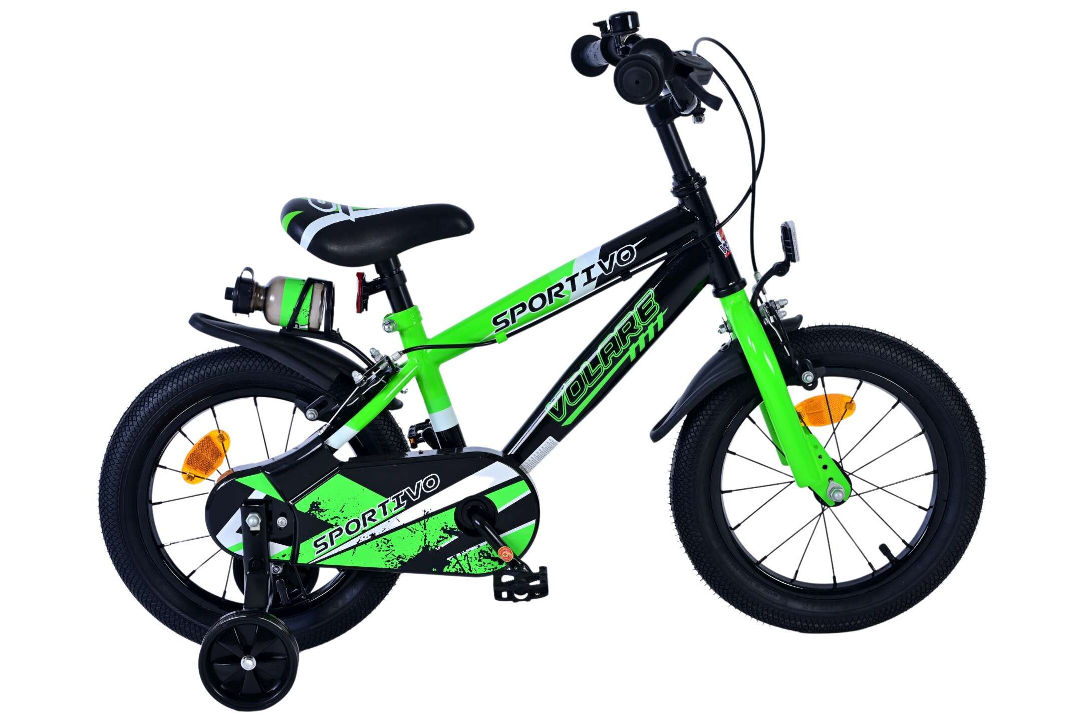 Volare Kinderfahrrad Sportivo f&uuml;r Jungen 14 Zoll Kinderrad in Gr&uuml;n Schwarz, Zwei Handbremsen 