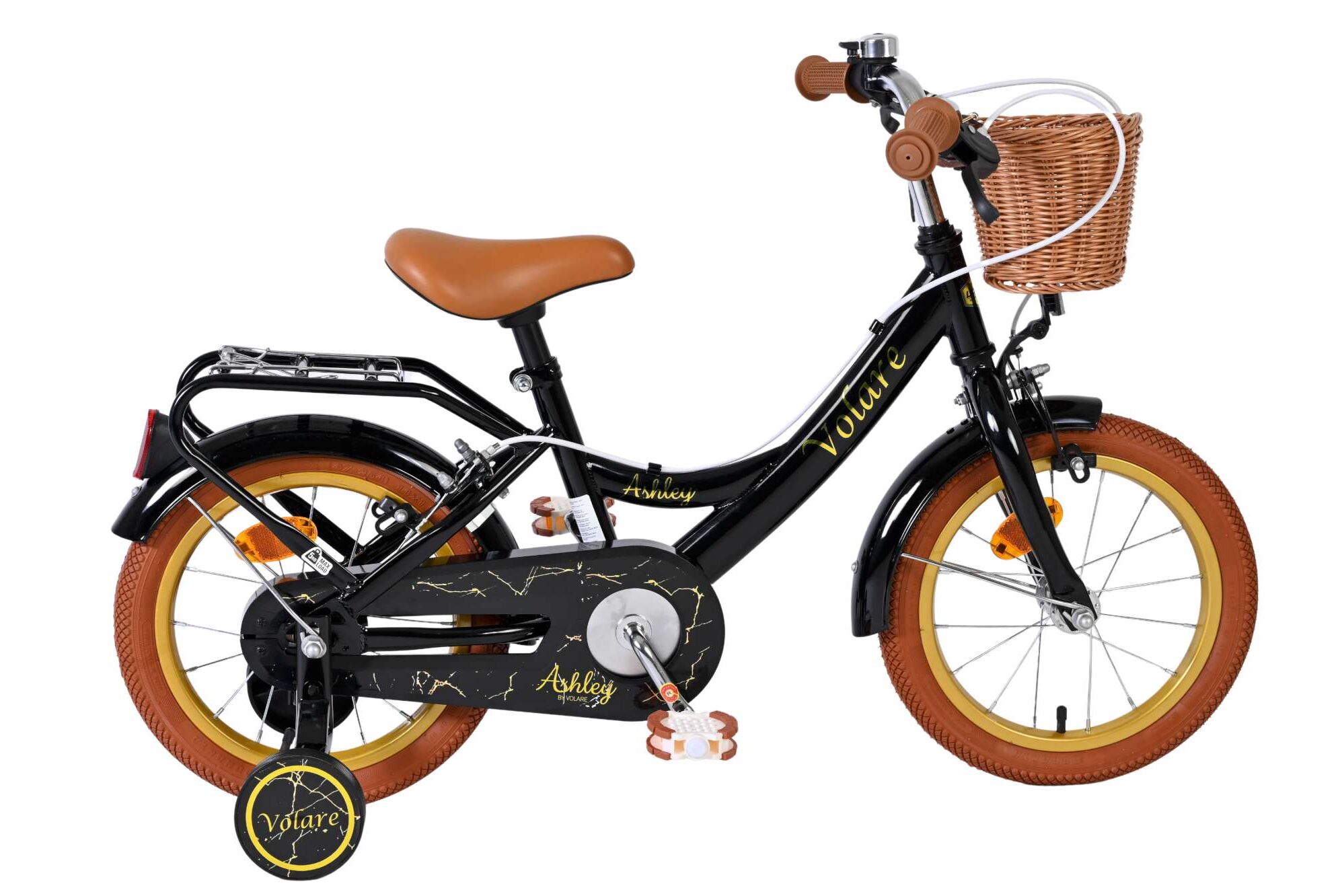 Volare Kinderfahrrad Ashley f&uuml;r M&auml;dchen 14 Zoll Kinderrad in Schwarz, Zwei Handbremsen 