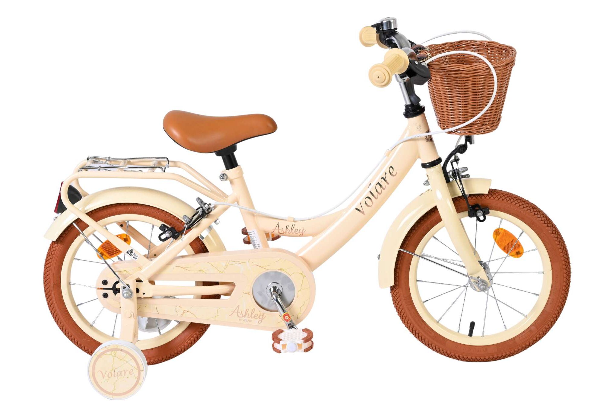 Volare Kinderfahrrad Ashley f&uuml;r M&auml;dchen 14 Zoll Kinderrad in Creme, Zwei Handbremsen 