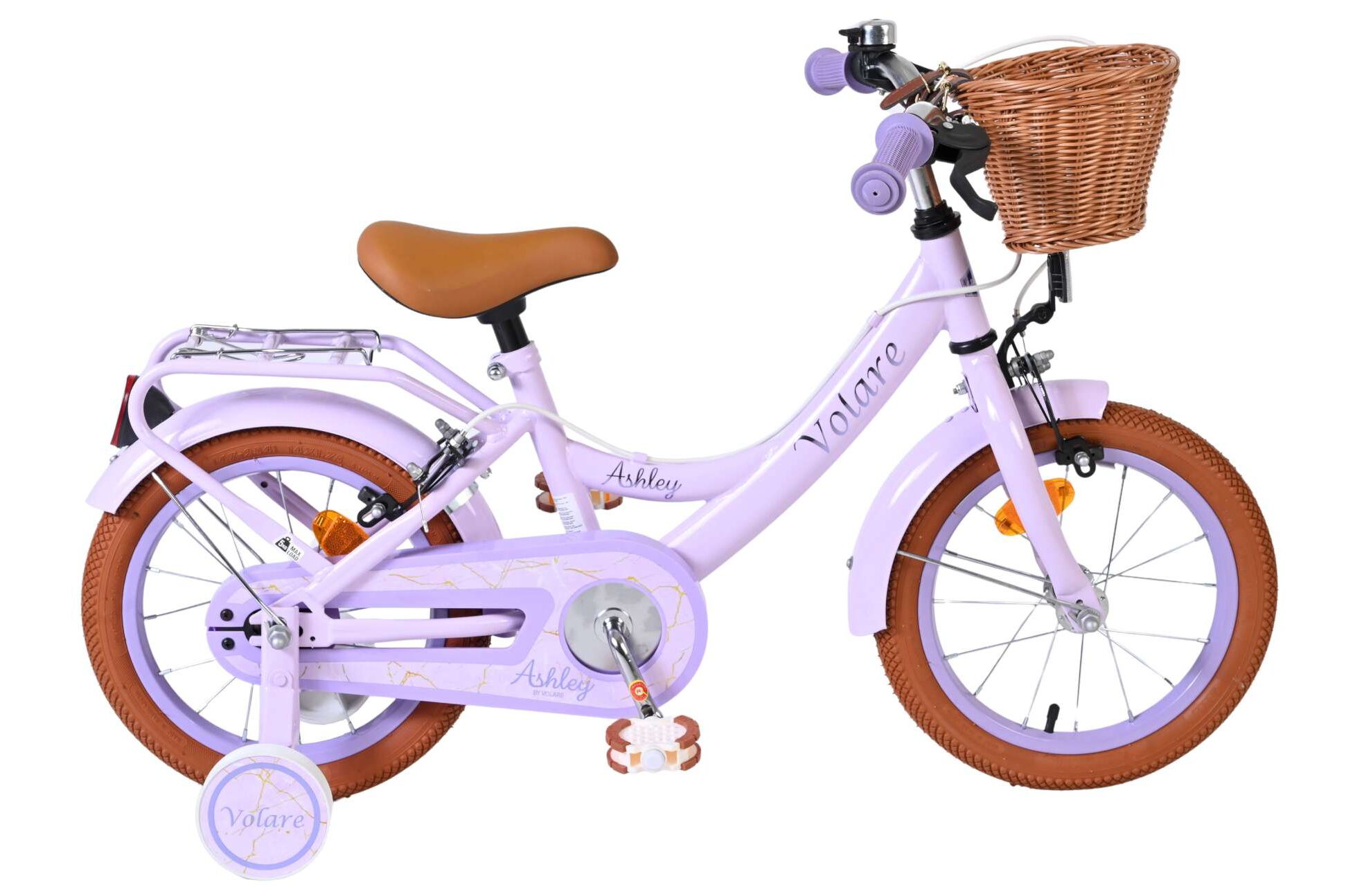 Volare Kinderfahrrad Ashley f&uuml;r M&auml;dchen 14 Zoll Kinderrad in Lila, Zwei Handbremsen 