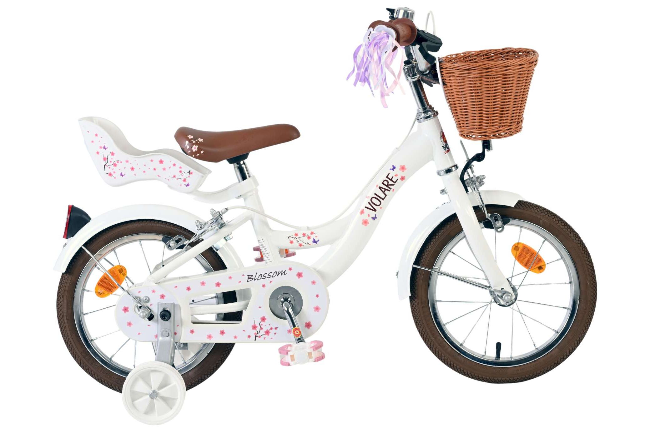 Volare Kinderfahrrad Blossom f&uuml;r M&auml;dchen 14 Zoll Kinderrad in Wei&szlig;, Zwei Handbremsen 