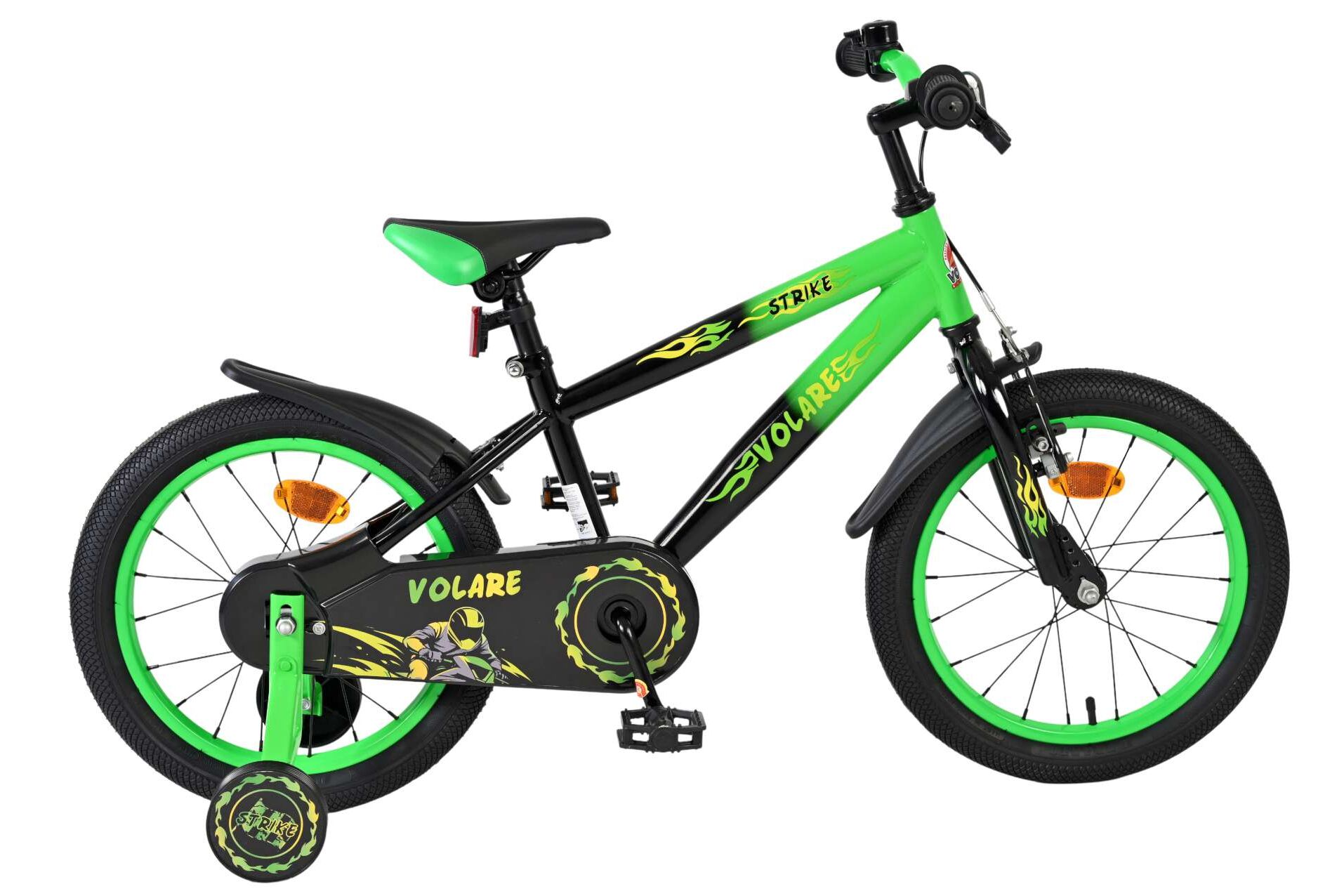 Volare Kinderfahrrad Strike f&uuml;r Jungen 16 Zoll Kinderrad in Schwarz Gr&uuml;n 