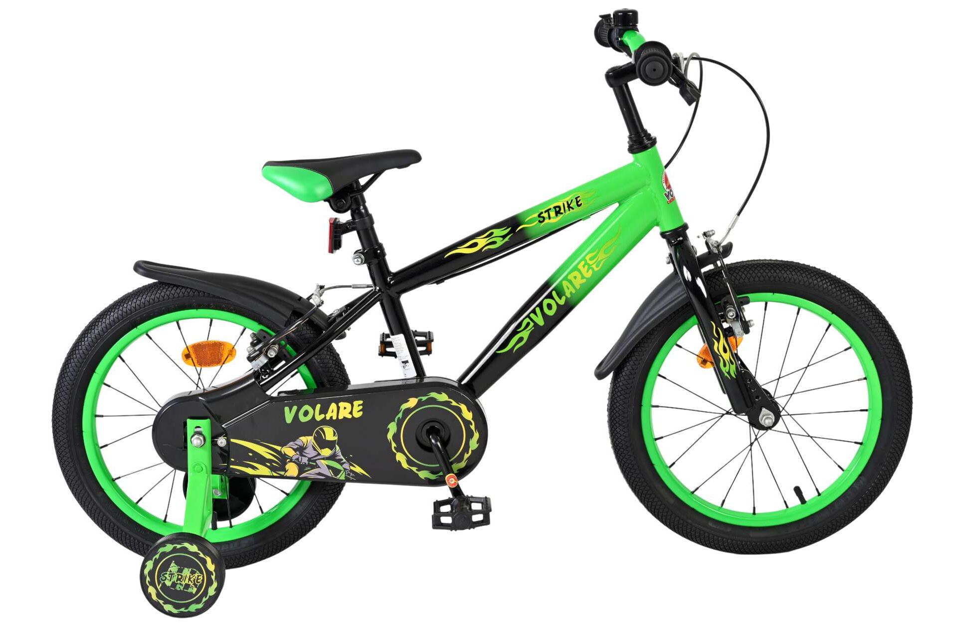 Volare Kinderfahrrad Strike f&uuml;r Jungen 16 Zoll Kinderrad in Schwarz/Gr&uuml;n, Zwei Handbremsen 